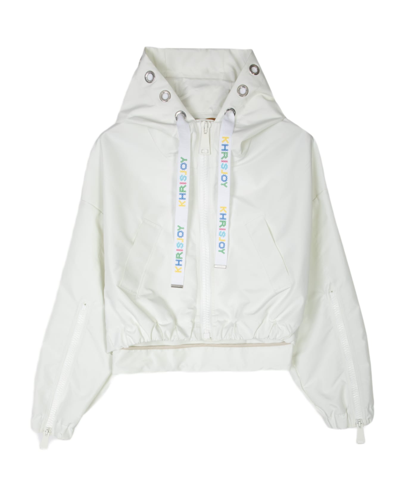 Khrisjoy New Khris Crop Windbreaker Off white nylon hooded windproof jacket - New Khris Crop Windbreaker - Bianco