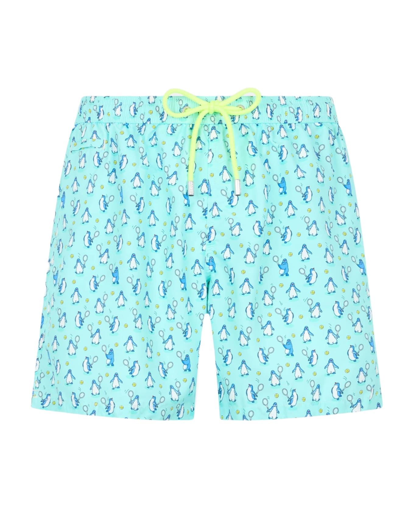MC2 Saint Barth Man Lightweight Fabric Swim-shorts Lighting Micro Fantasy With Penguins Print - VERDE ACQUA