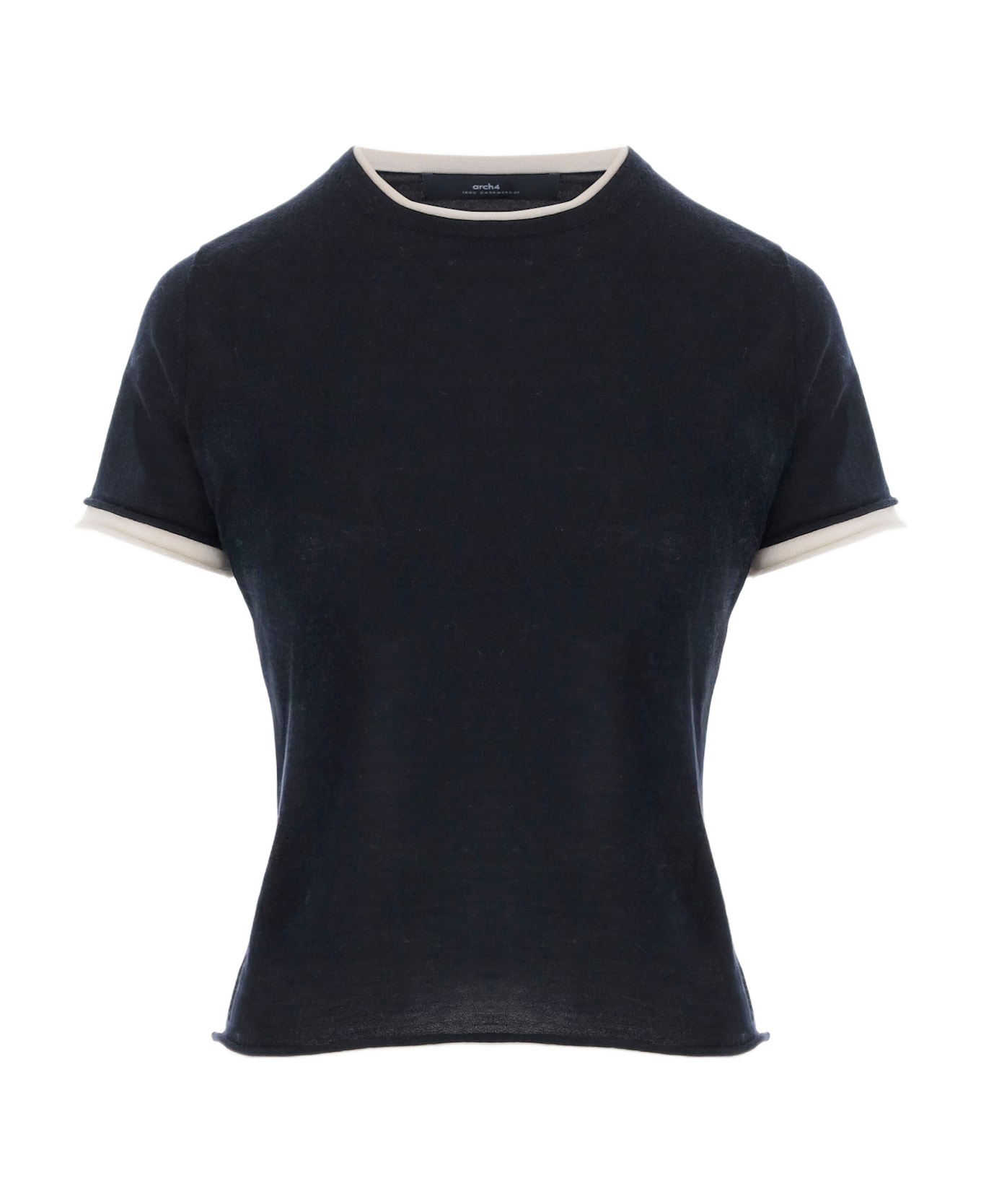 arch4 Cashmere T-shirt With Contrasting Edging - Blue