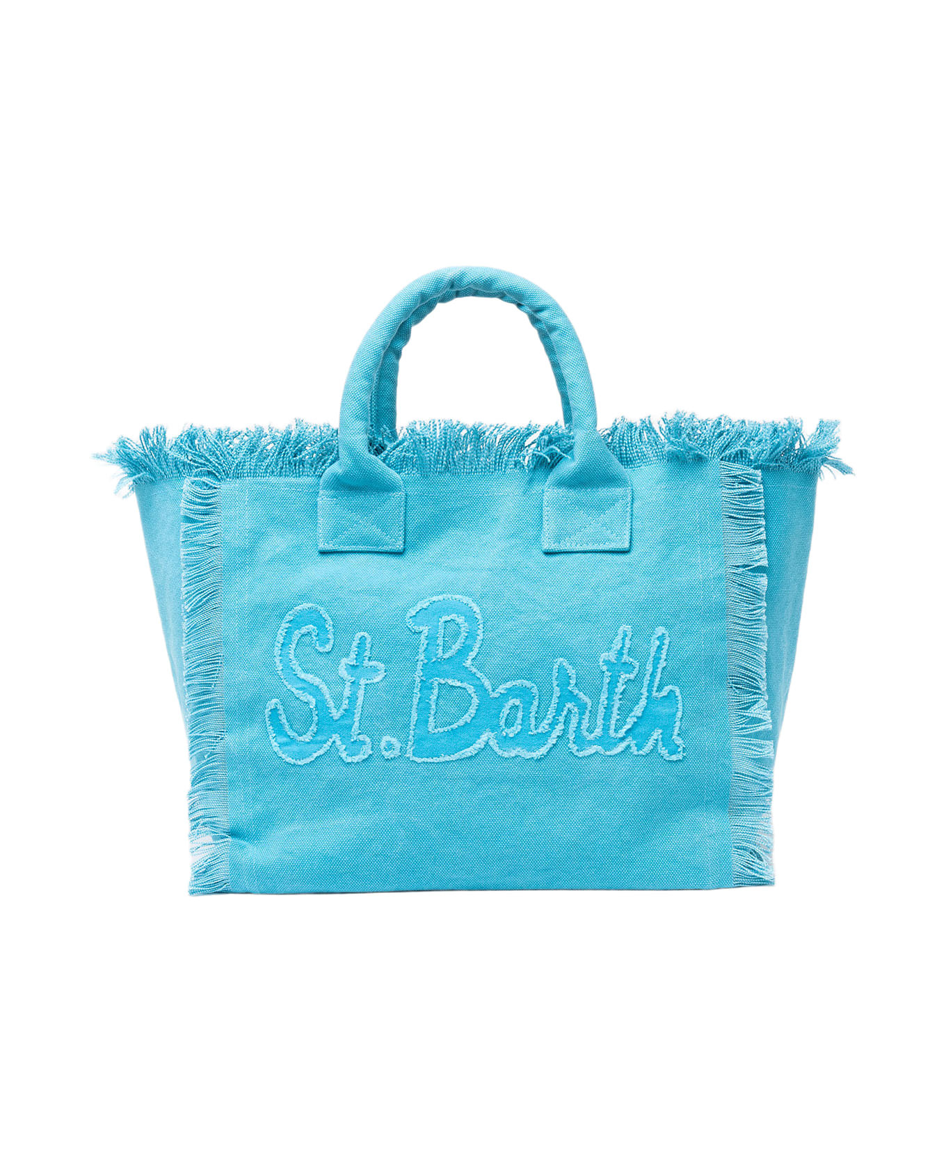 MC2 Saint Barth Light Blue Cotton Canvas Vanity Tote Bag With Logo Patch - SKY