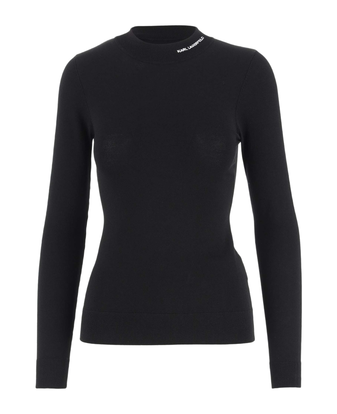 Karl Lagerfeld Stretch Viscose Pullover With Logo - Black