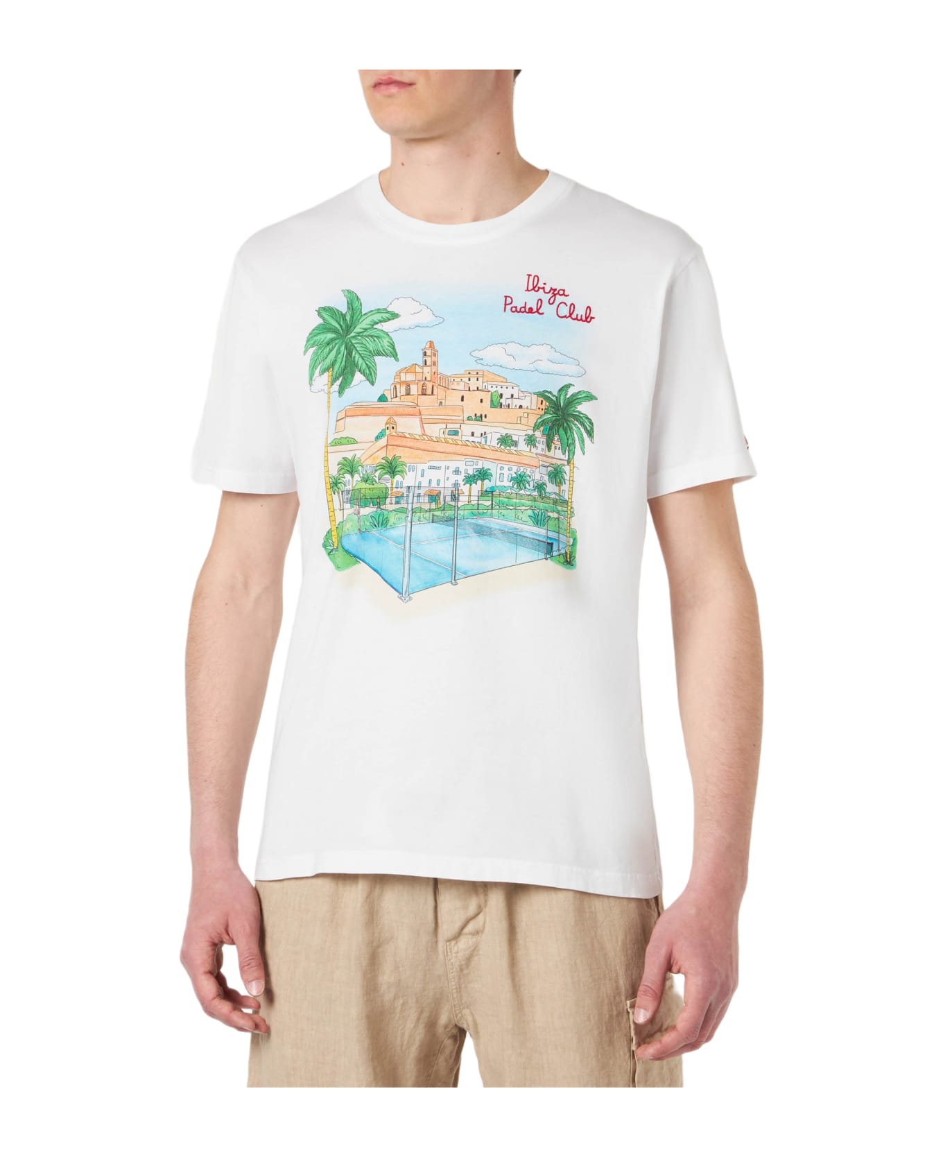 MC2 Saint Barth Man Cotton T-shirt With Ibiza Padel Club Embroidery - WHITE