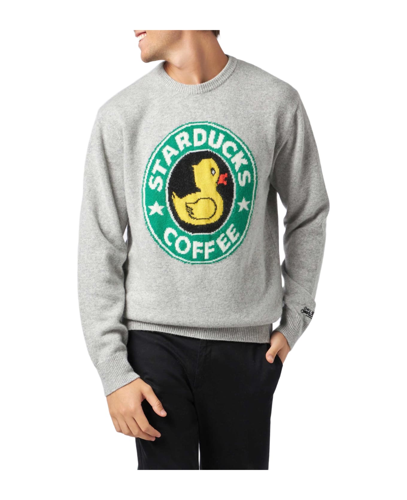 MC2 Saint Barth Man Sweater With Starducks Coffee Print - GREY