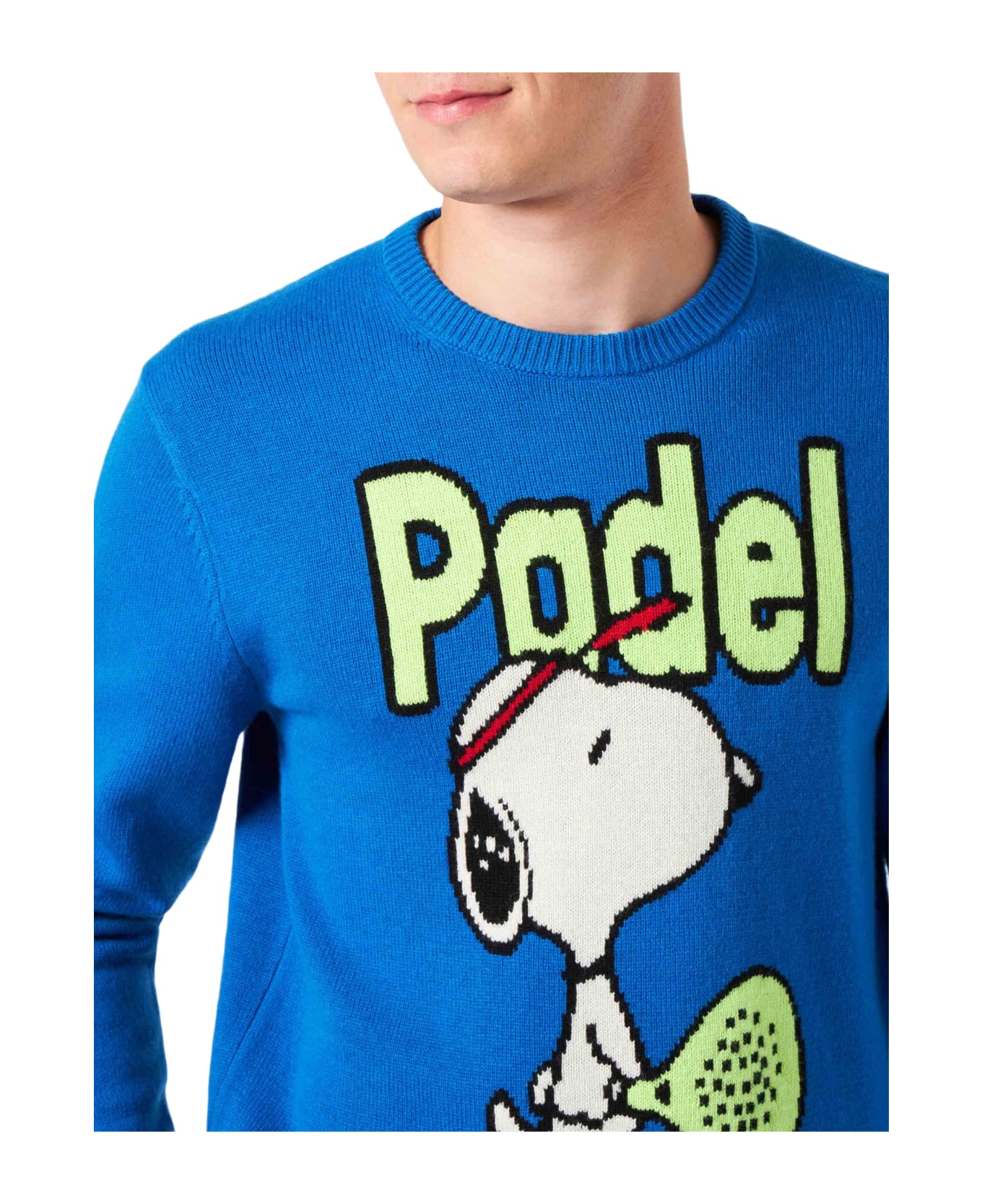 MC2 Saint Barth Man Crewneck Sweater With Snoopy Padel Jacquard | Snoopy - ©peanuts Special Edition - BLUE