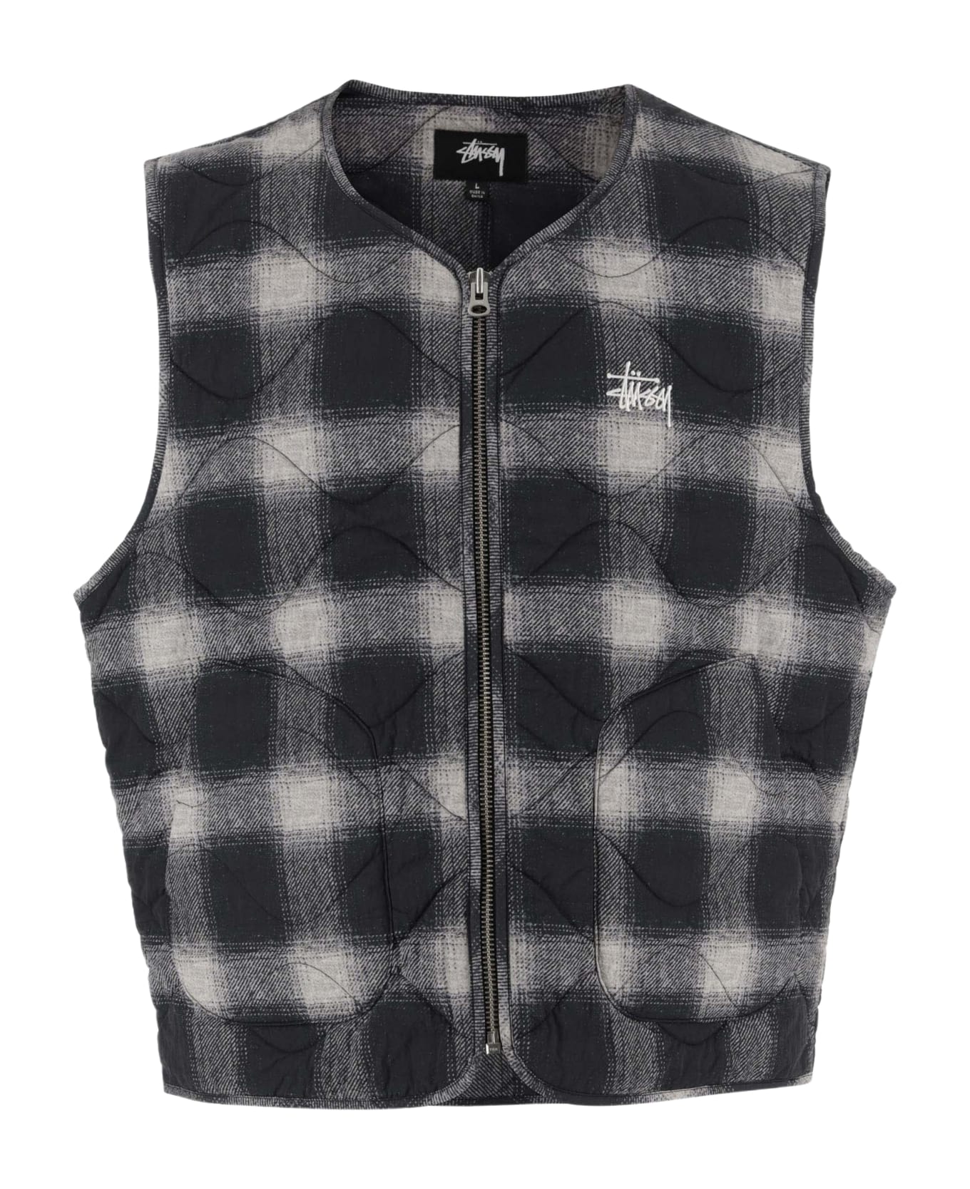 Stussy Quilted Nylon Vest With Logo - Black