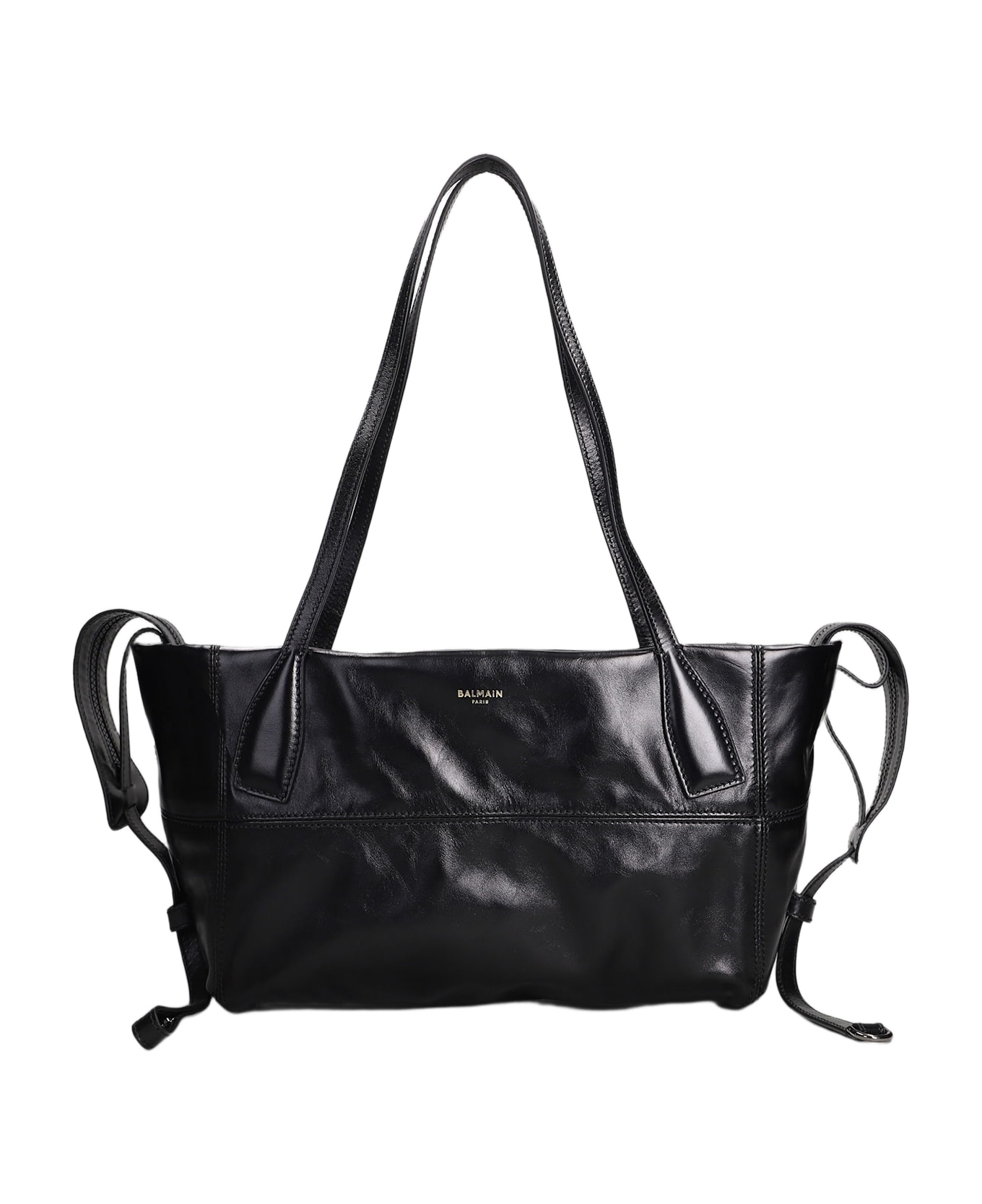 Balmain Track Zip Small Tote In Black Leather - black