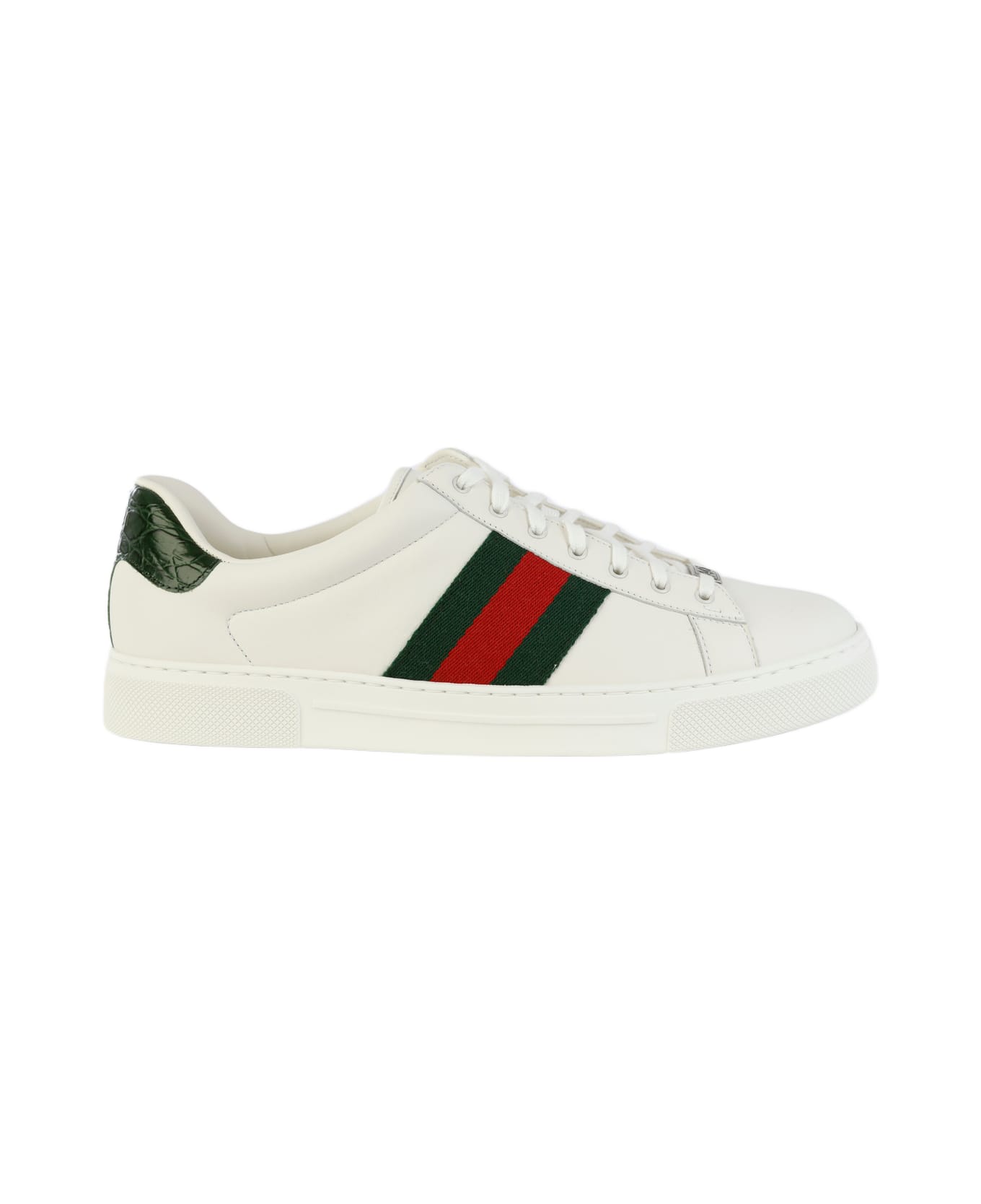 Gucci White And Green Leather Sneakers - White
