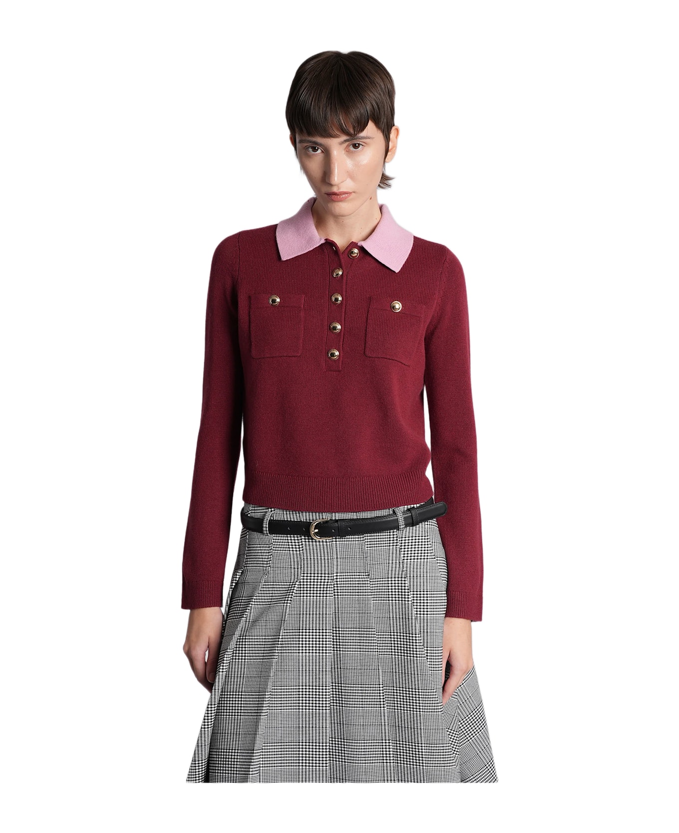 self-portrait Polo In Bordeaux Wool - bordeaux