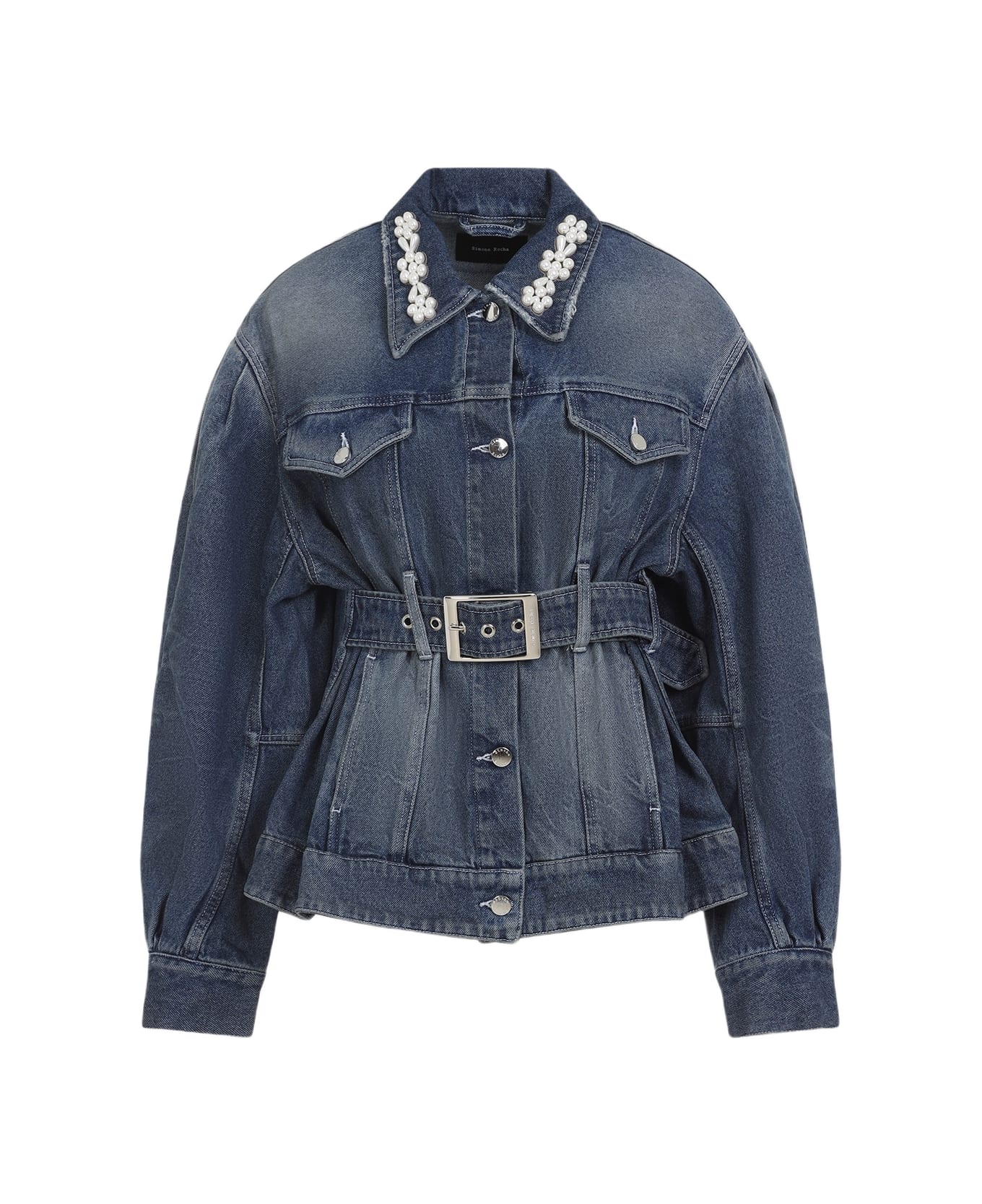 Simone Rocha Sculpted Belt Jacket - Distressed Blue Pearl