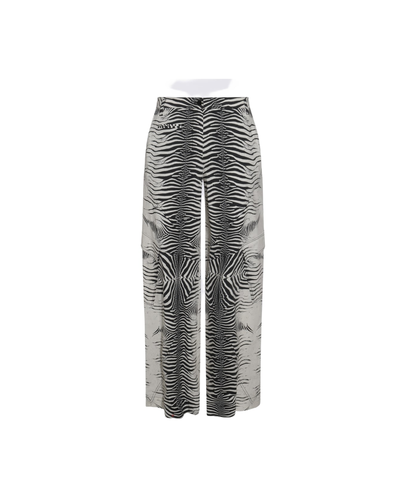 Roberto Cavalli White And Black Cotton Pants - White