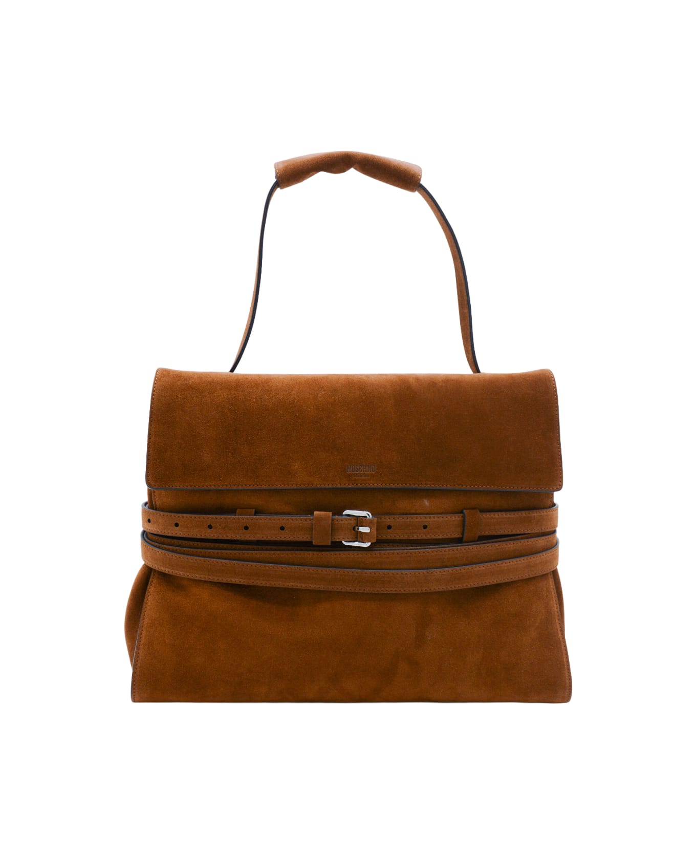 Moschino Brown Leather Suede Top Handle Bag - Brown