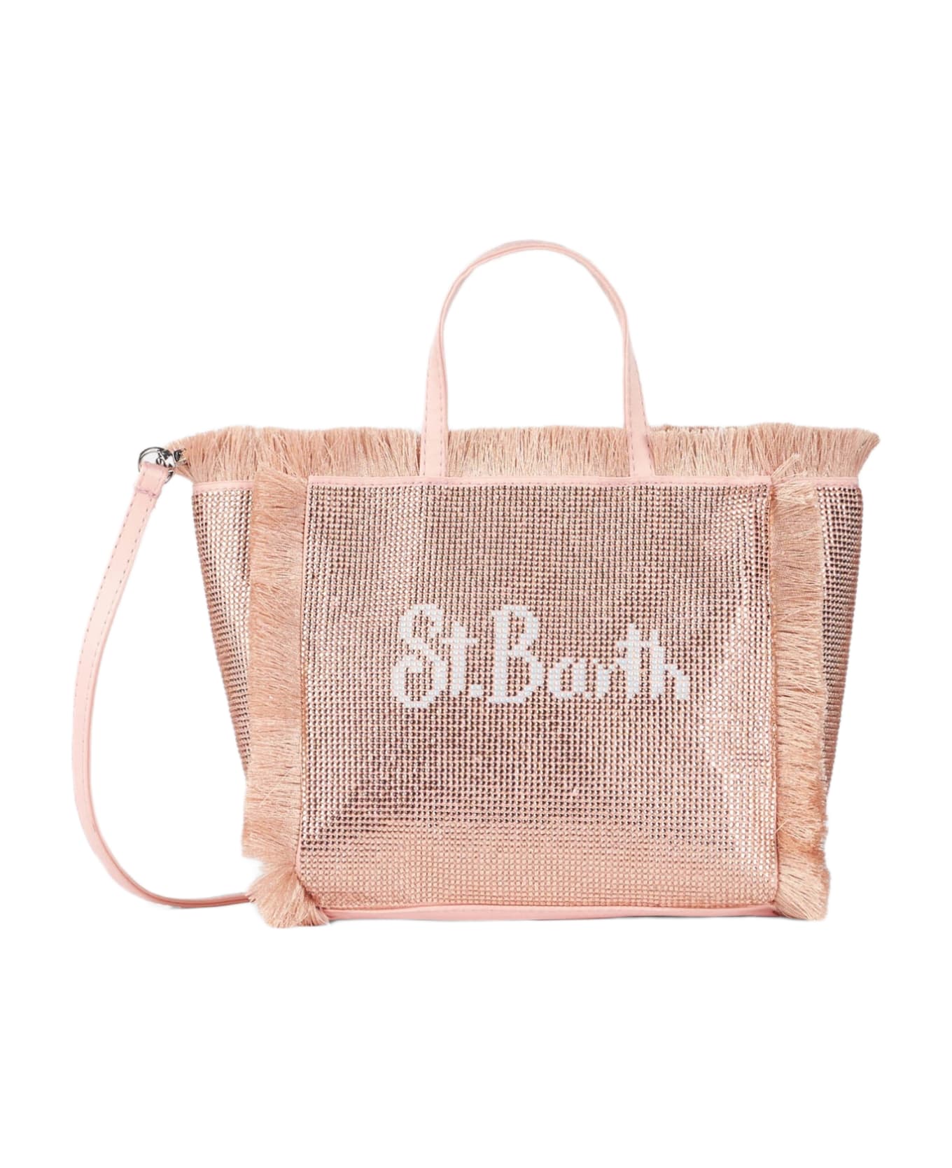 MC2 Saint Barth Mini Vanity Fringed Bag With Rose Gold Rhinestones - PINK