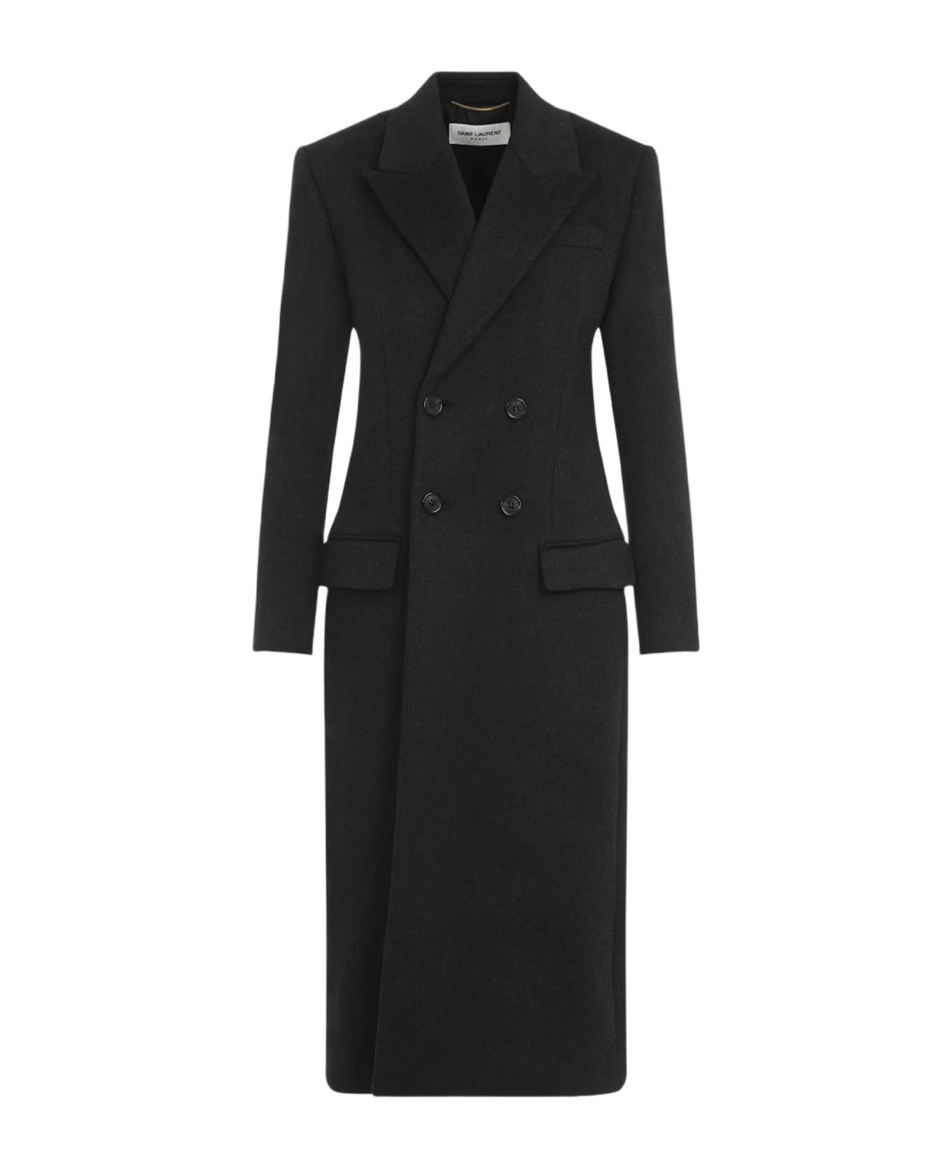 Saint Laurent Slate Wool And Cashmere Coat - ANTHRACITE