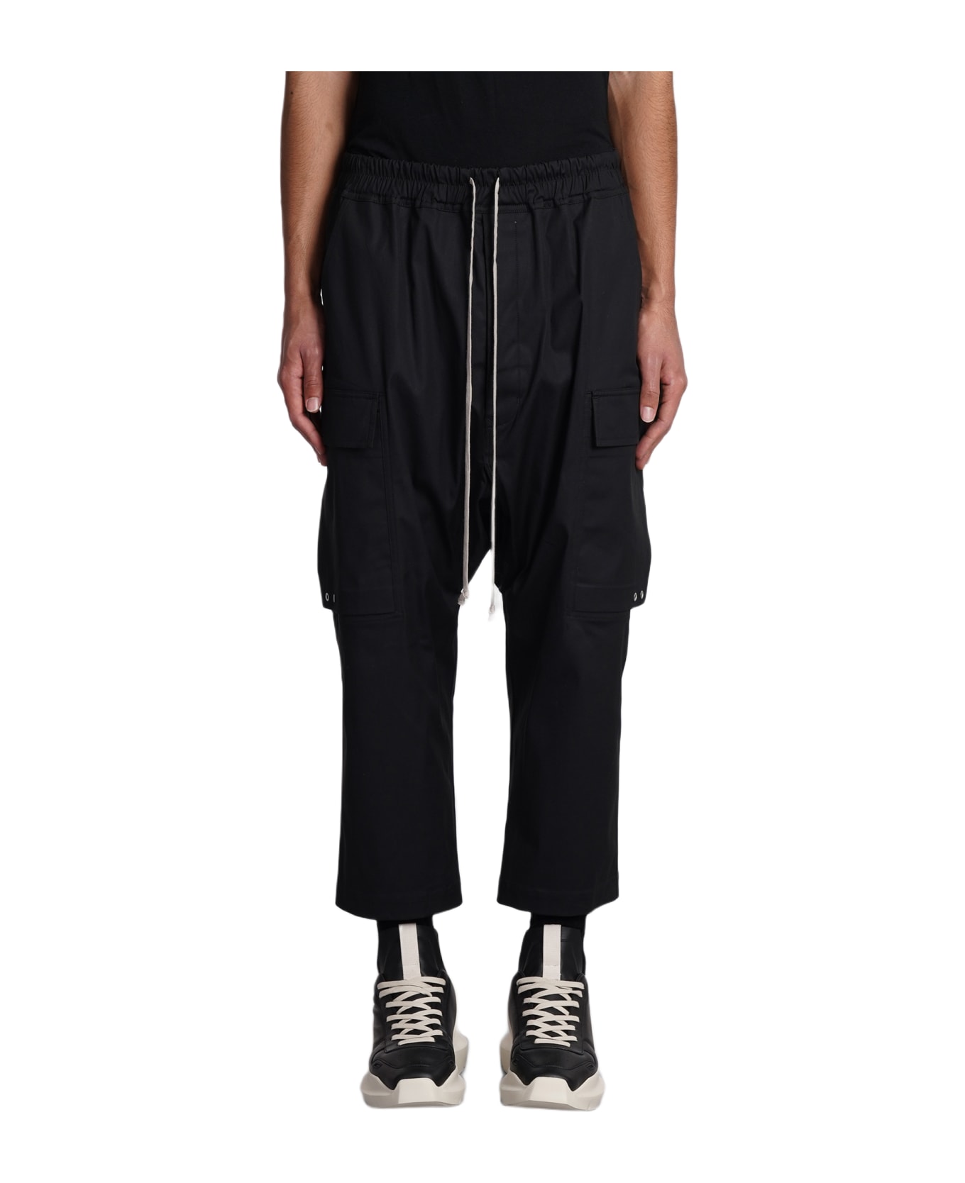 Rick Owens Cargo Cropped Pants In Black Cotton - black