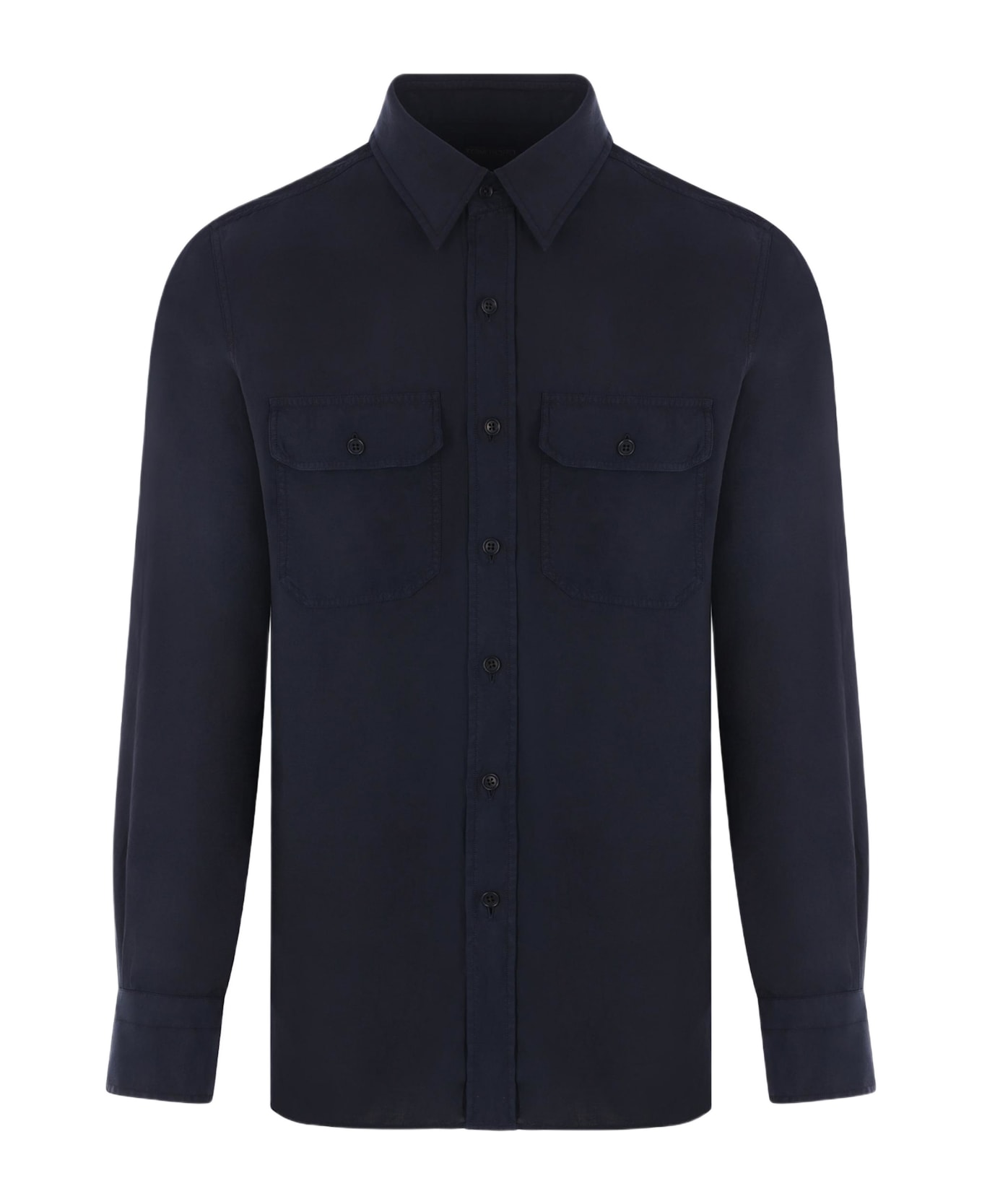 Tom Ford Cotton Blend Military Shirt - Blu