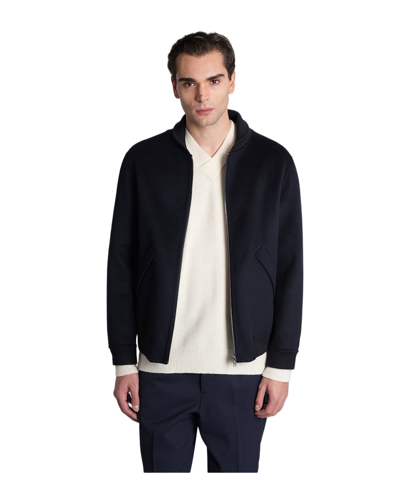 Mauro Grifoni Bomber Jacket In Blue Wool - blue