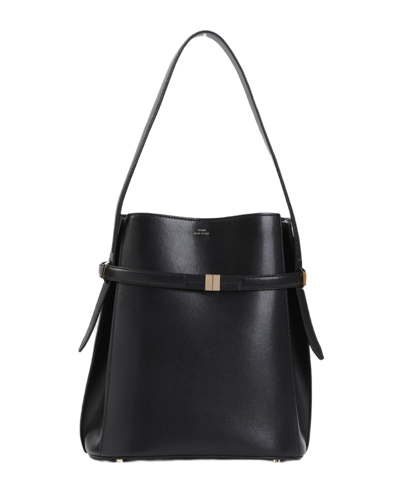 Totême Belted Leather Bucket Bag - BLACK