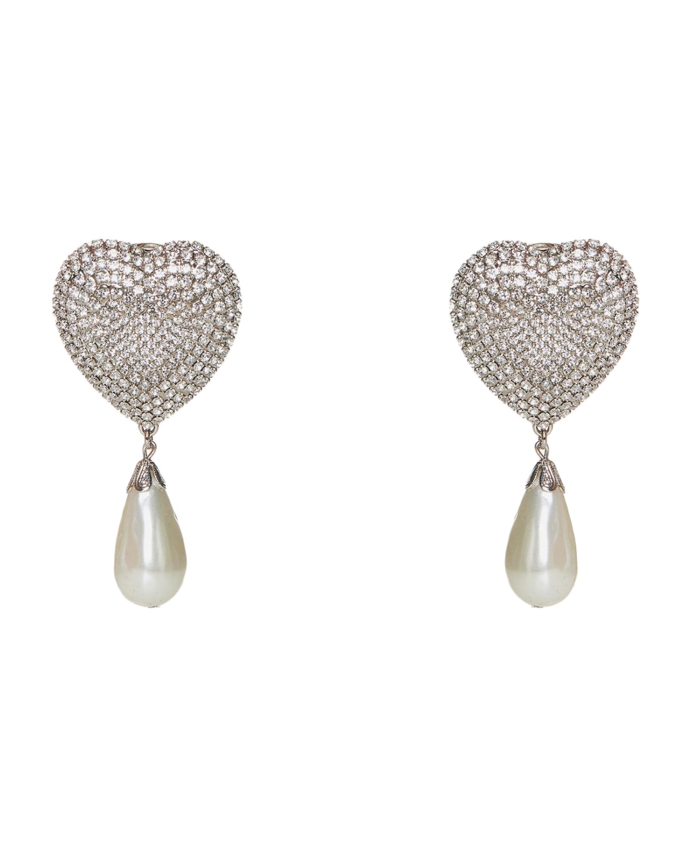 Alessandra Rich Heart Crystals And Pearl Earrings - Silver
