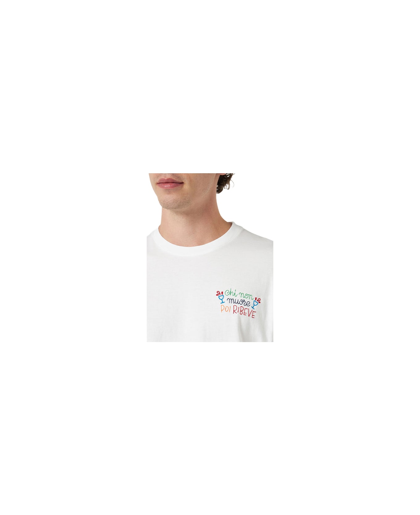 MC2 Saint Barth Man Classic Fit Cotton Jersey T-shirt Portofino With Chi Non Muore Poi Ribeve Embroidery | Insulti Luminosi Special Edition - WHITE