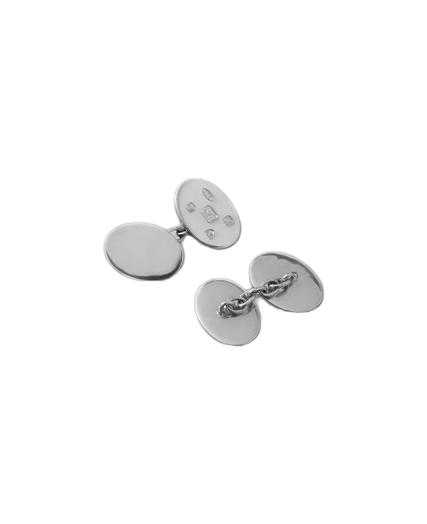 Larusmiani Oval Plain Cufflinks With Engraved Symbols Cufflinks - Silver