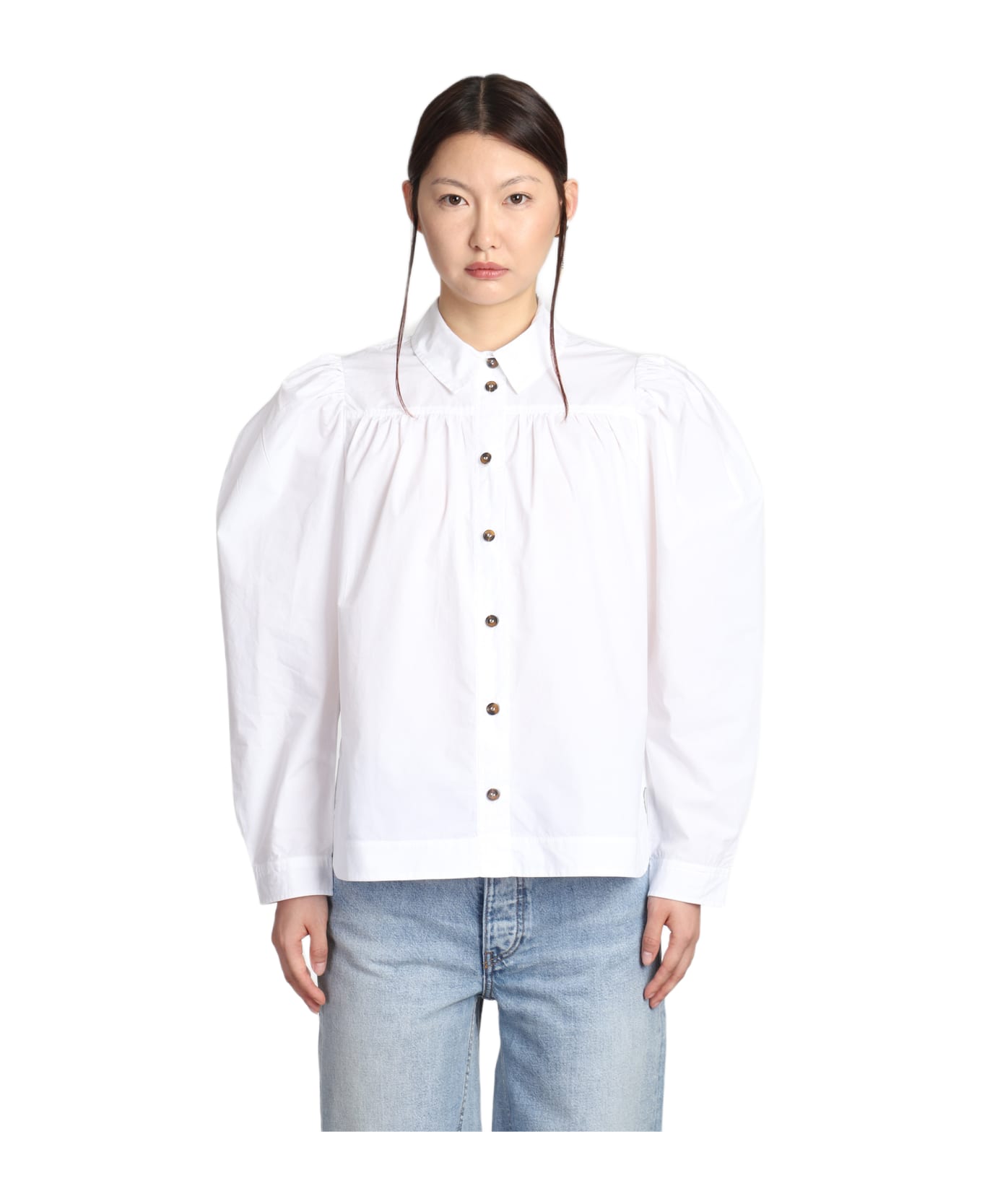 Ganni Puff Sleeved Shirt - White シャツ