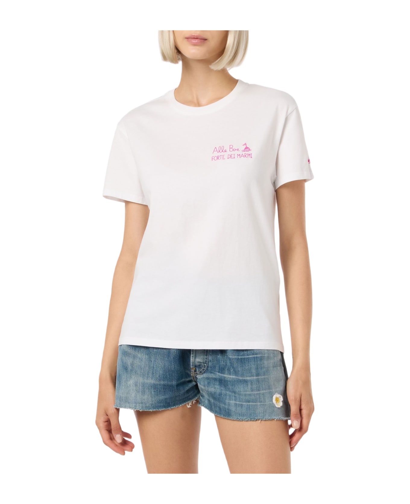 MC2 Saint Barth Woman Cotton Jersey Crewneck T-shirt Emilie With Amo Forte Print | Alle Boe Special Edition - WHITE