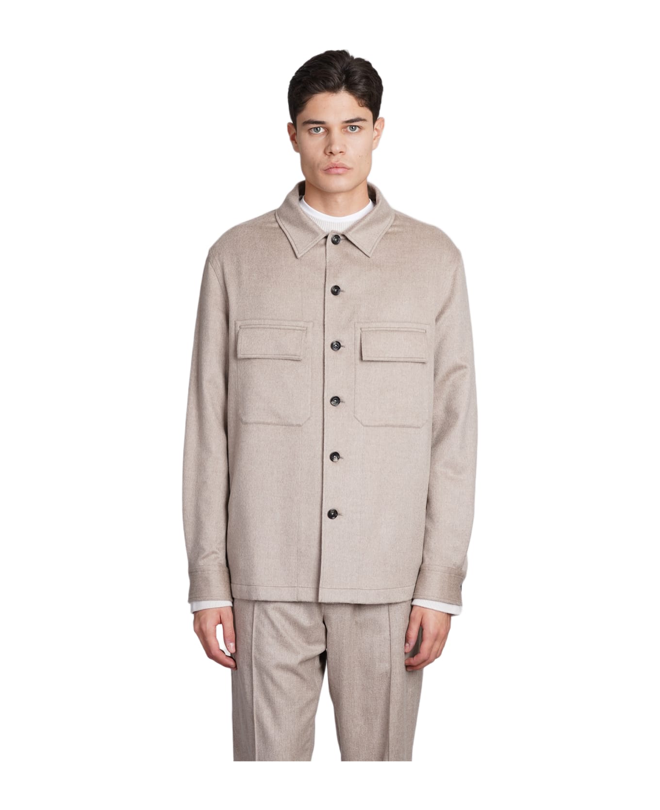 Zegna Oasi Overshirt Casual Jacket In Beige Cashmere - beige