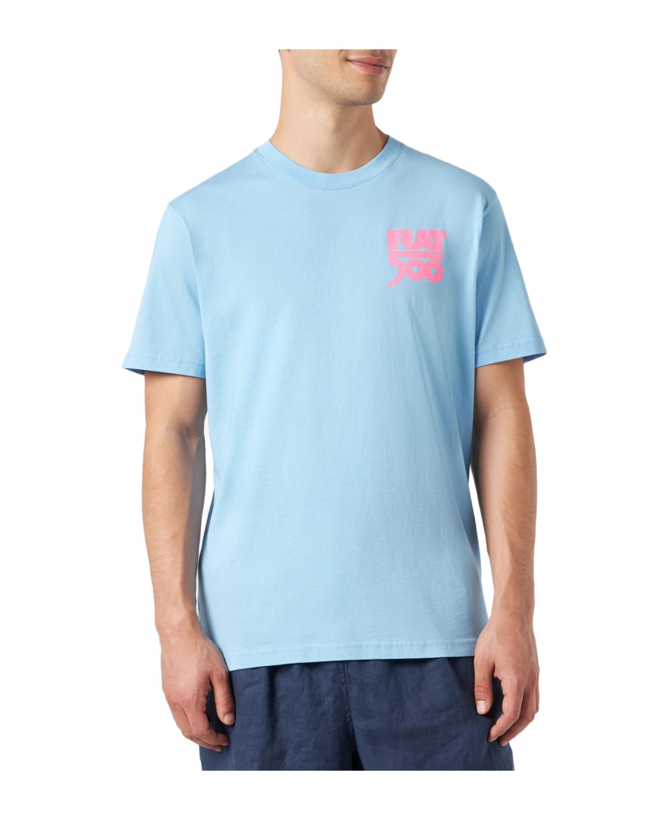 MC2 Saint Barth Man Cotton T-shirt With Fiat 500 Print | Fiat 500© Special Edition - SKY