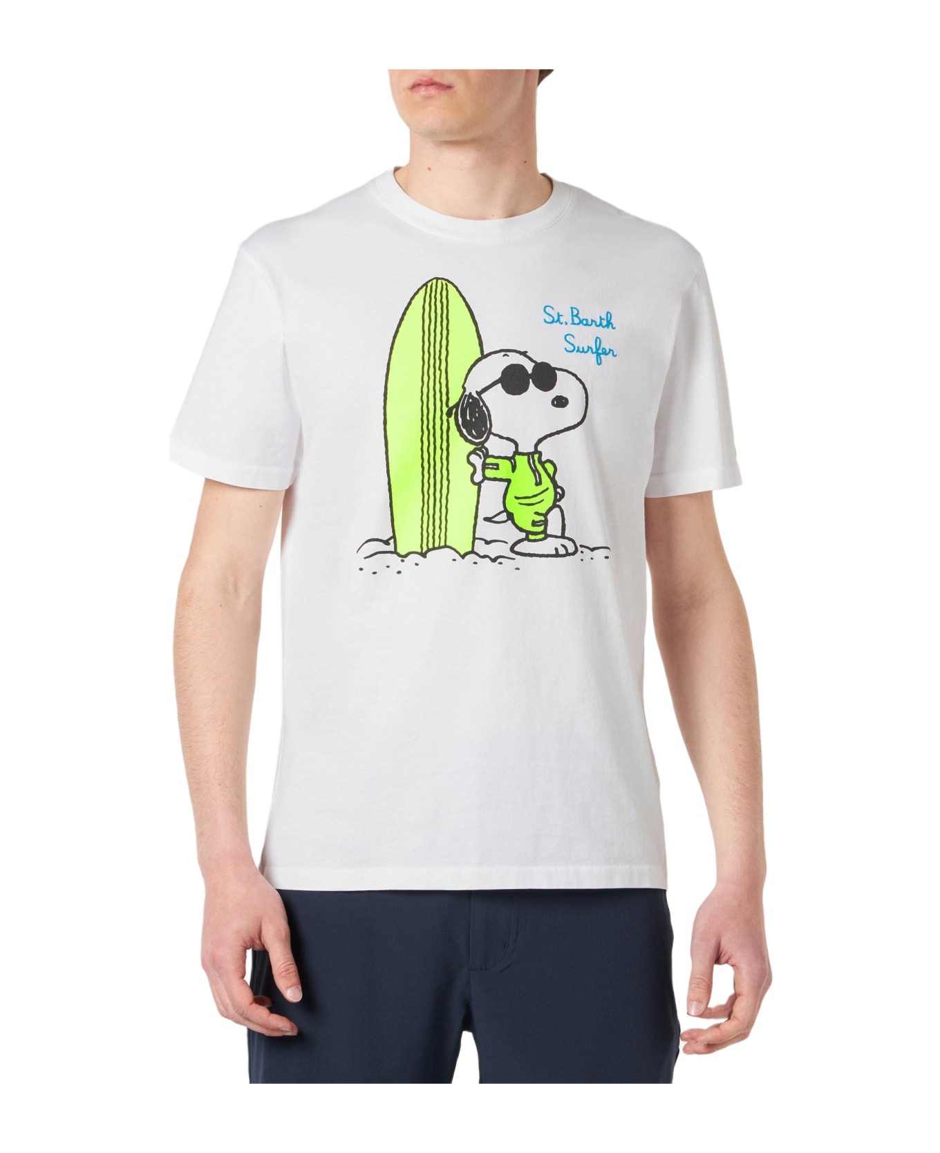 MC2 Saint Barth Man Cotton T-shirt With Surfer Snoopy Print | Peanuts® Special Edition - WHITE