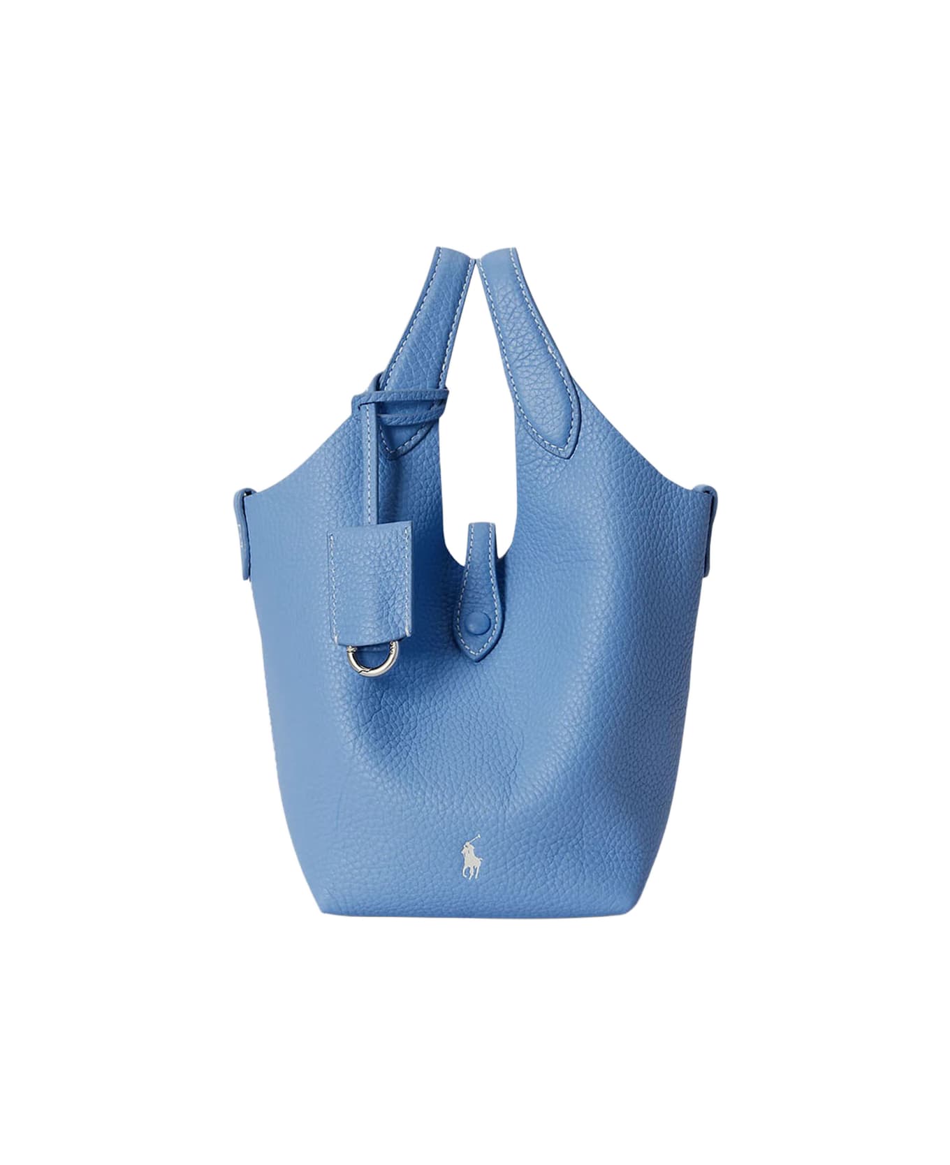 Polo Ralph Lauren Small Polo Play Tote Bag In Hammered Leather - Light Blue