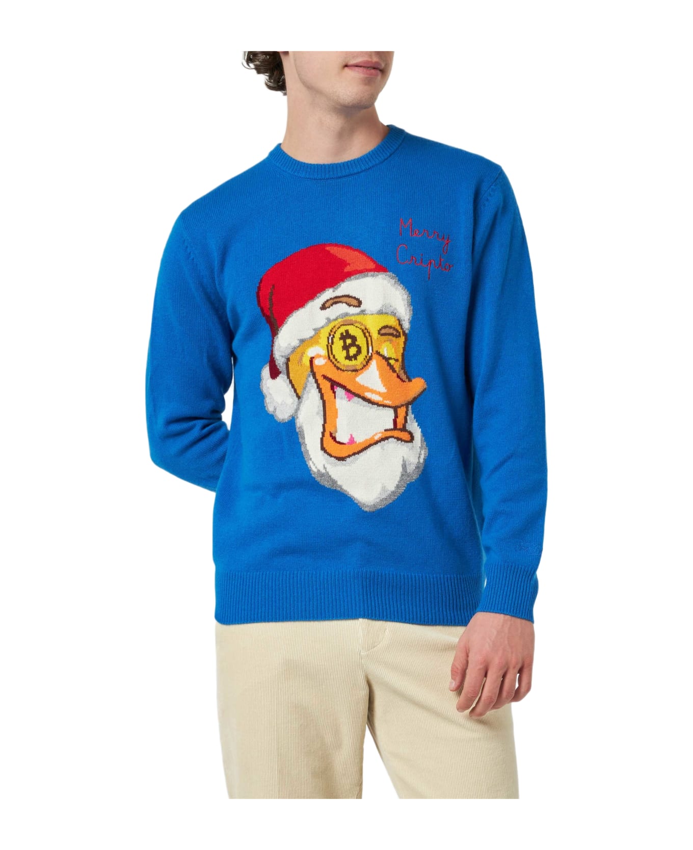 MC2 Saint Barth Man Crewneck Sweater With Crypto Ducky Jacquard | Crypto Puppets Special Edition - SKY