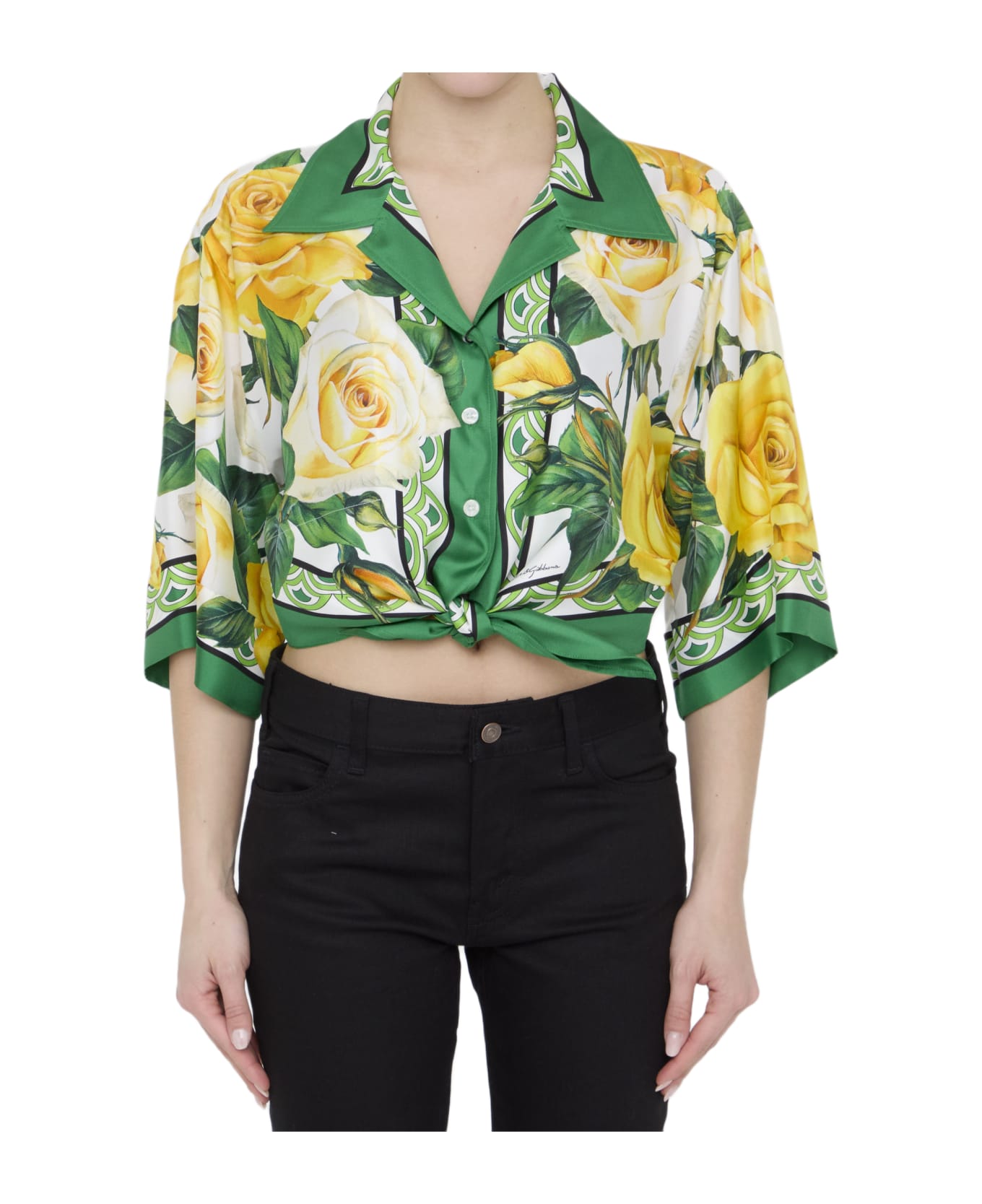 Dolce & Gabbana Rose-print Knotted Shirt - YELLOW シャツ