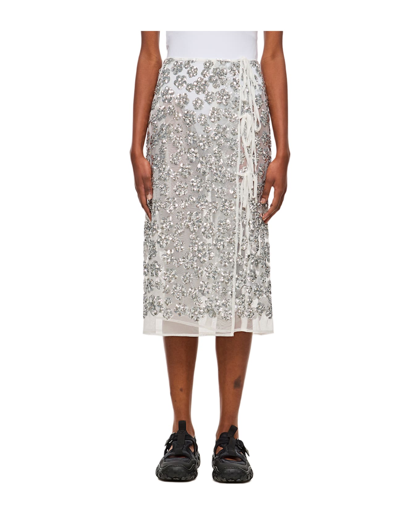 Cecilie Bahnsen Ariana Skirt Ume Floral Sequins Silver