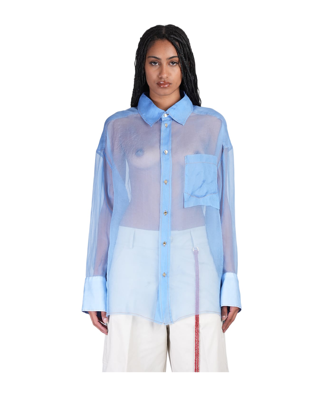 DARKPARK Nathalie Shirt In Cyan Silk - cyan