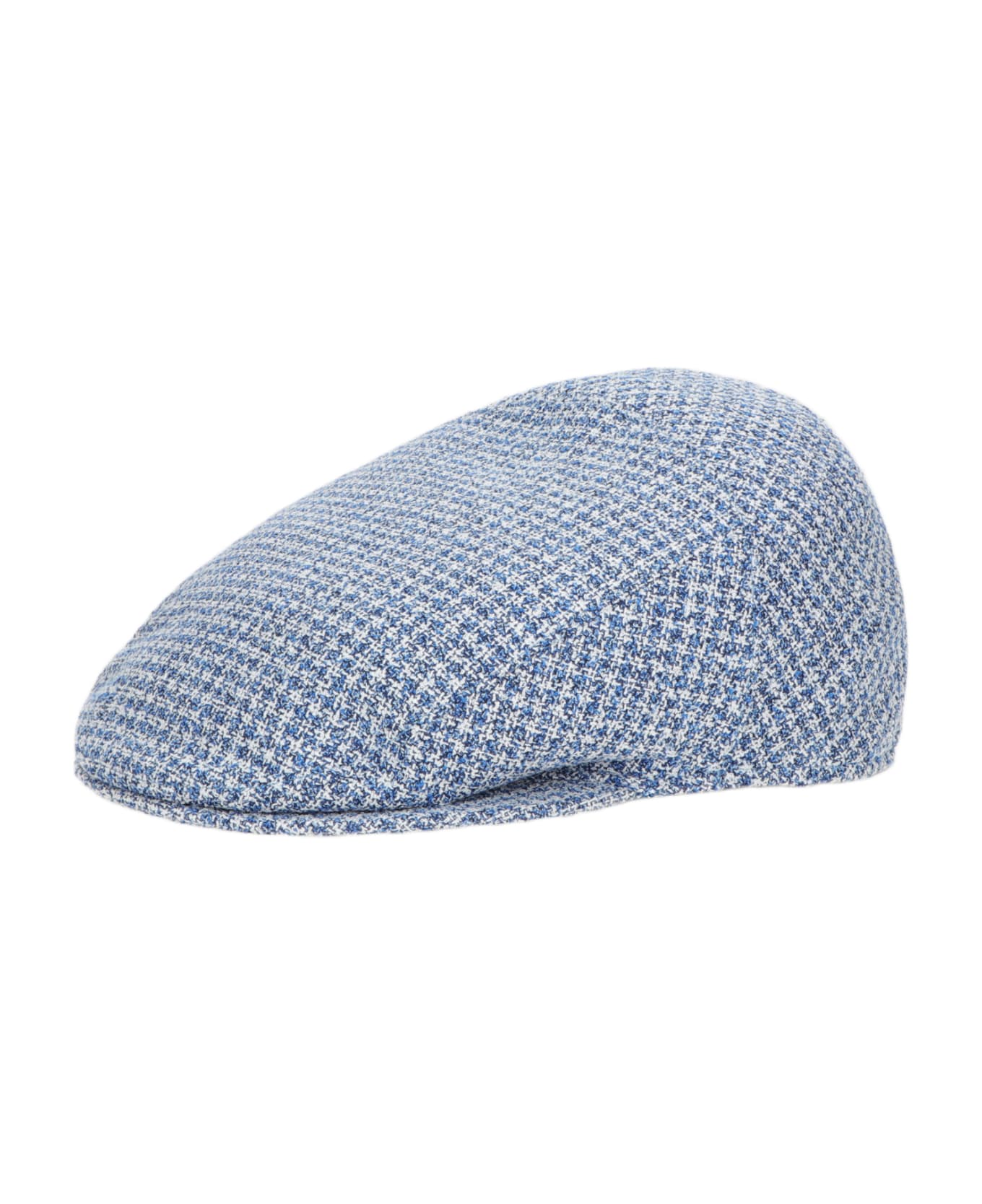 Borsalino Vincenzo Soft Flat Cap - HOUNDSTOOTH BLUE/WHITE 帽子