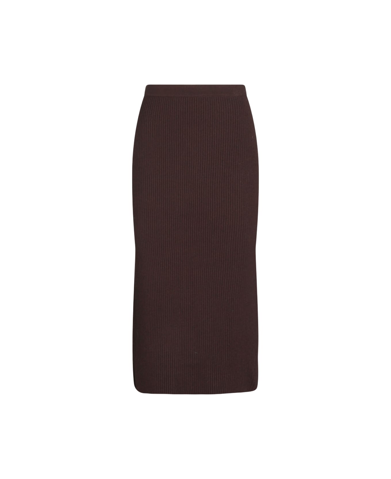 TwinSet Dark Brown Viscose Midi Skirt - BLACK CHOCOLATE
