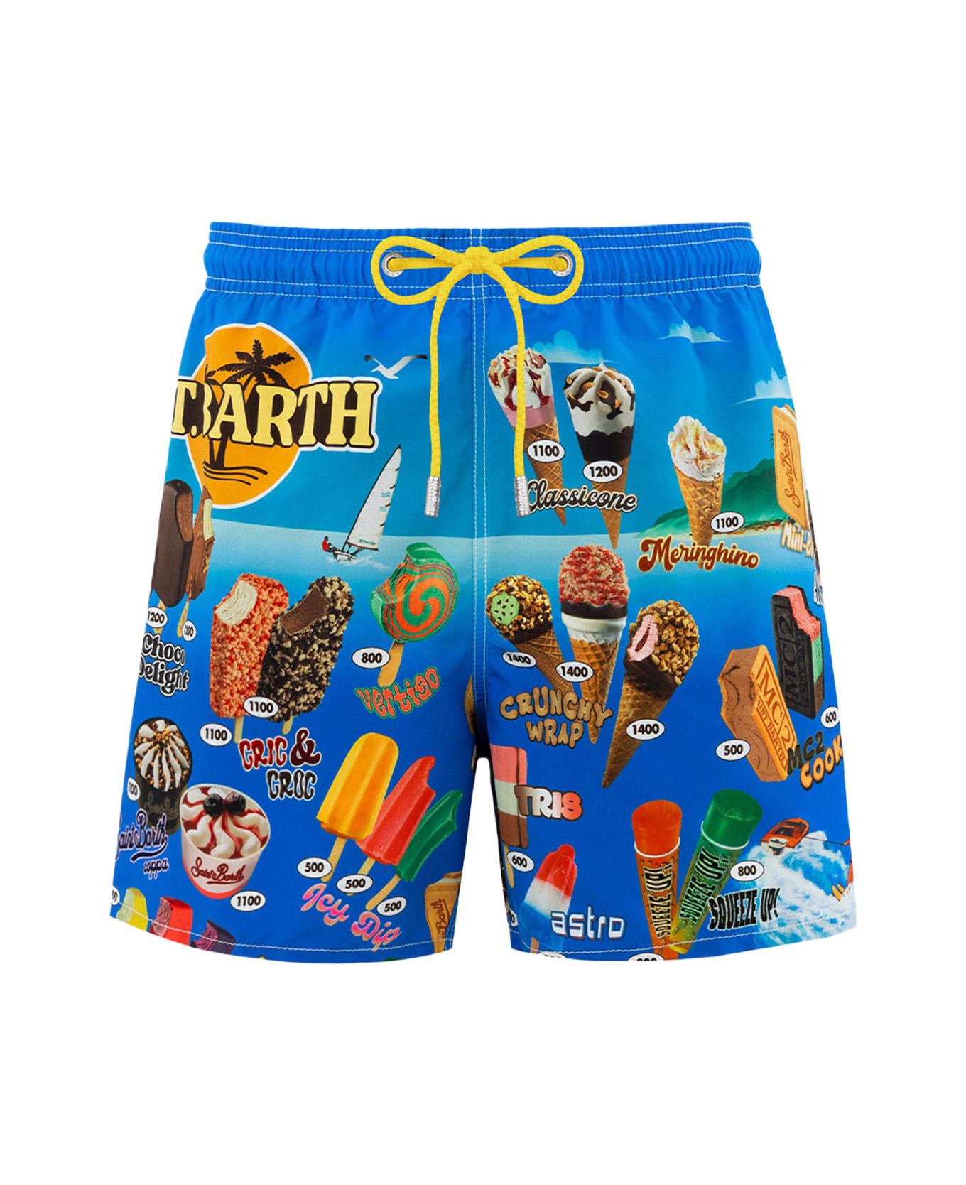 MC2 Saint Barth Man Mid-length Gustavia Swim-shorts With Ice Creams Placed Print - WHITE
