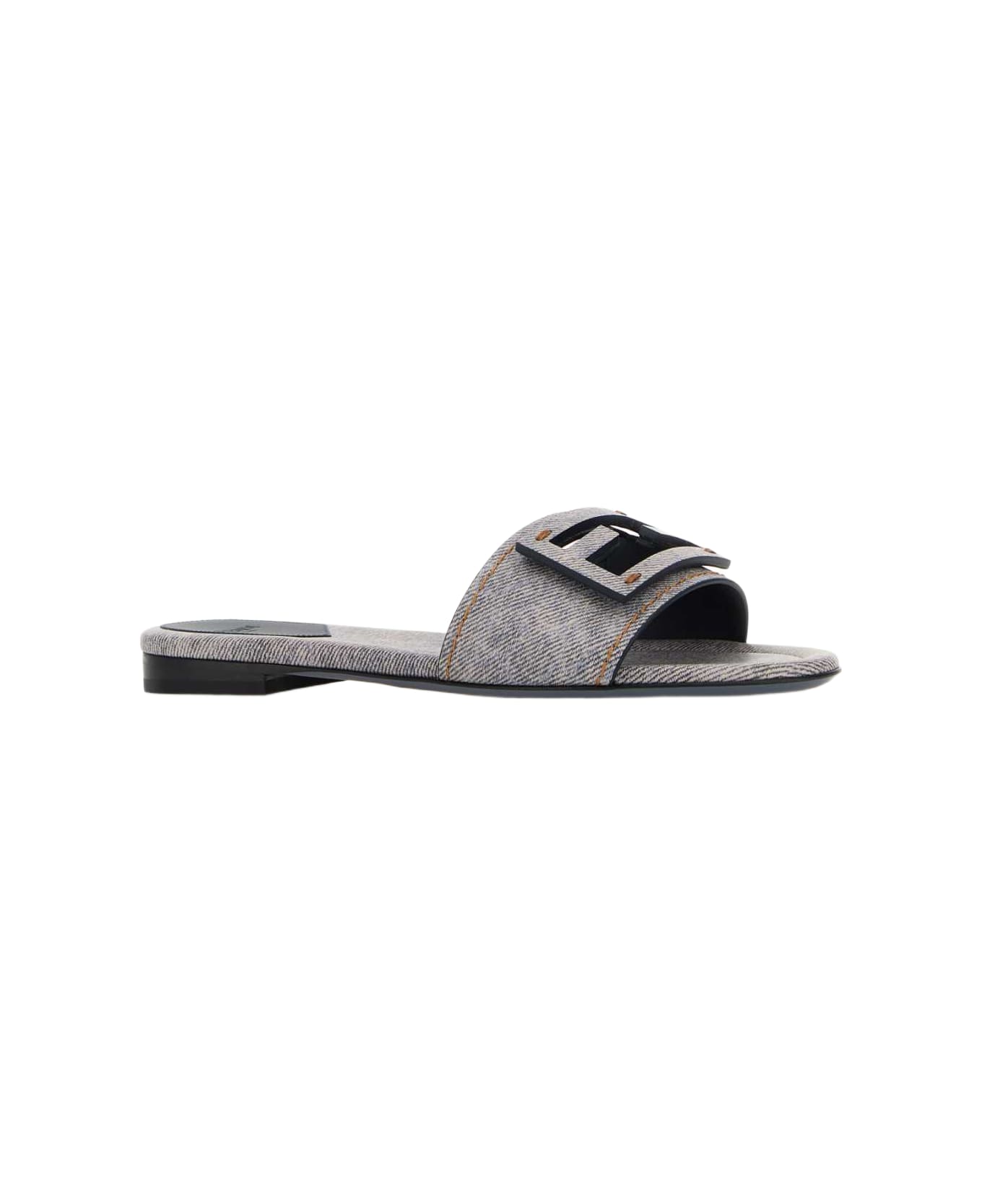 Fendi Printed Leather Baguette Slippers - CAMEL.JEANS+CAM.JEAN