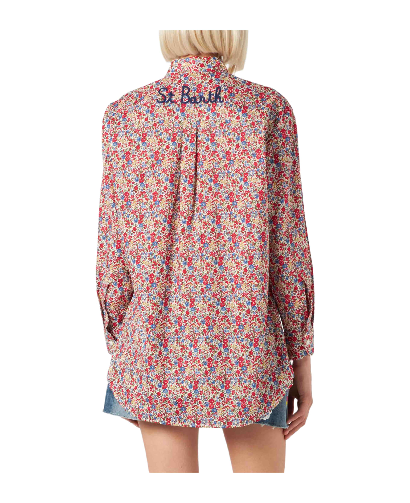 MC2 Saint Barth Woman Brigitte Cotton Shirt With Flower Print | Made With Liberty Fabric - BLUE