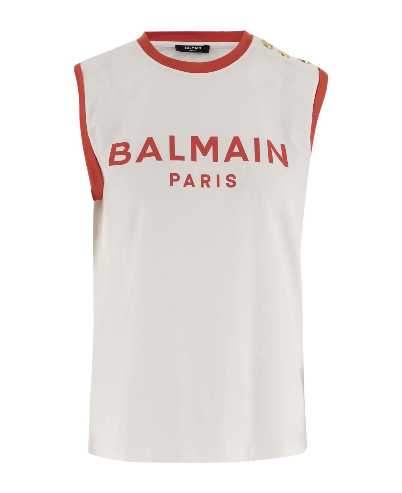 Balmain Cotton Tank Top With Logo - Blanc/Rouge