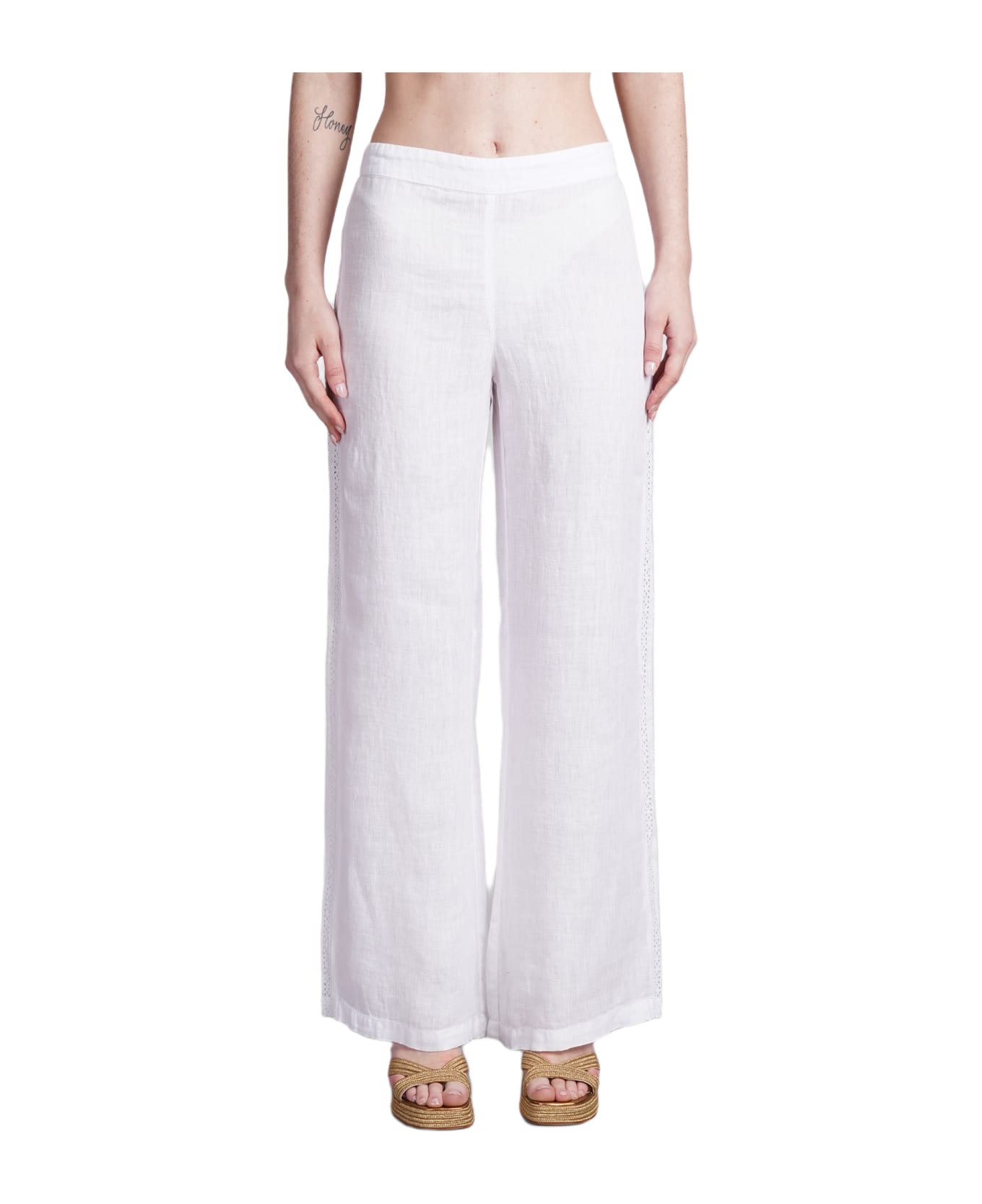 120% Lino Pants In White Linen - white