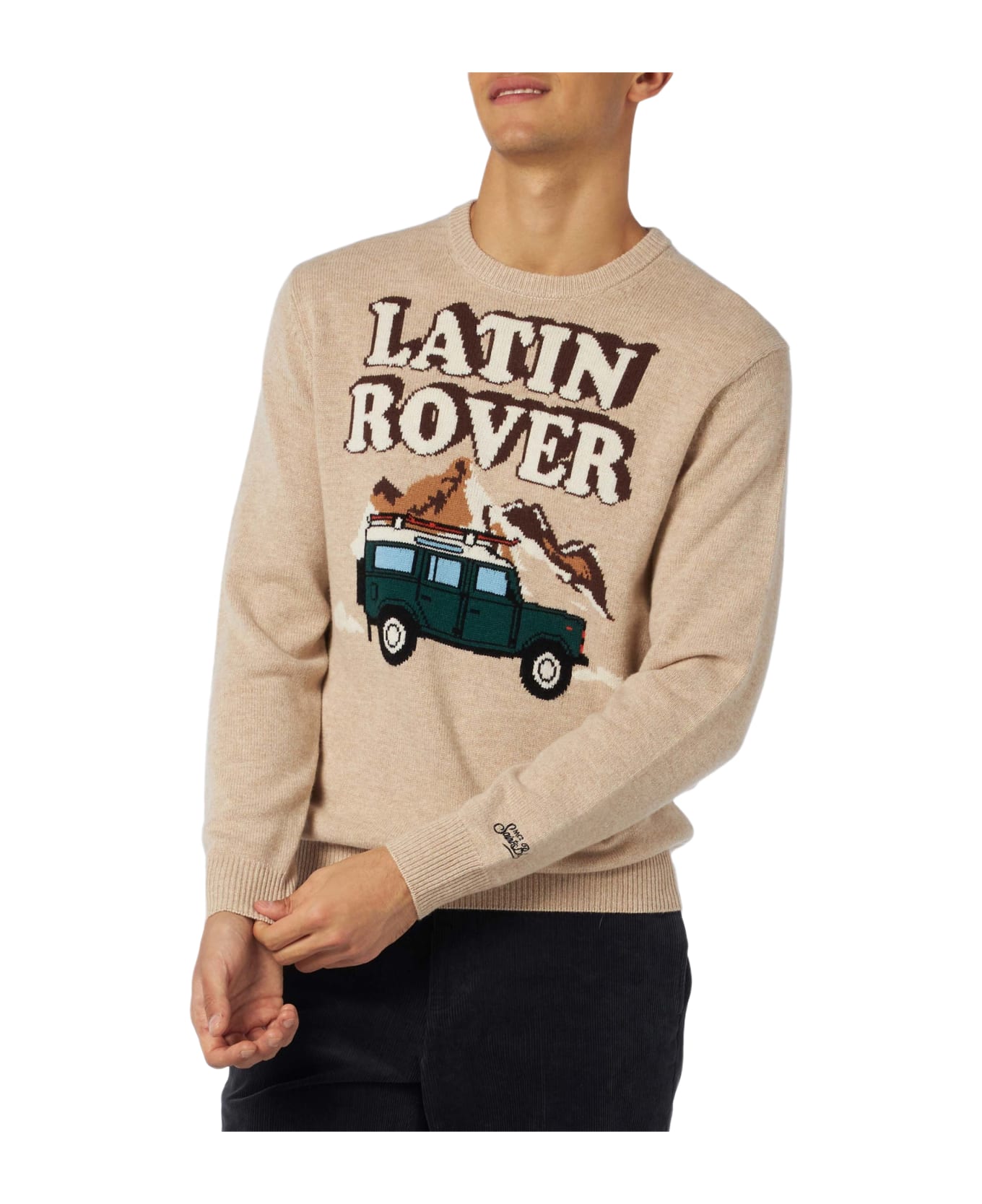 MC2 Saint Barth Man Crewneck Sweater With Latin Rover Jacquard Print - BROWN