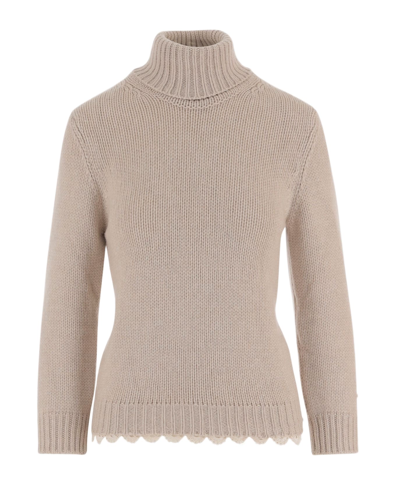 Magda Butrym Cashmere Sweater With High Neck And Wavy Hem - Ivory