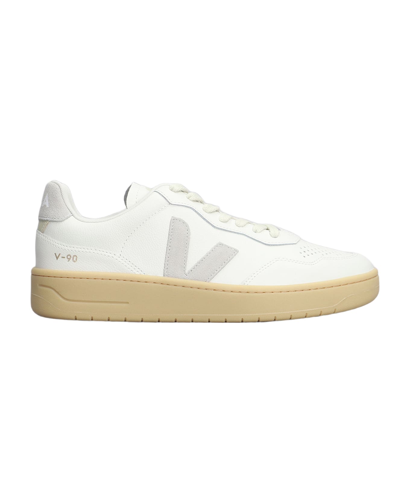 Veja V-90 O.t. Sneakers In White Leather - Bianco e Grigio