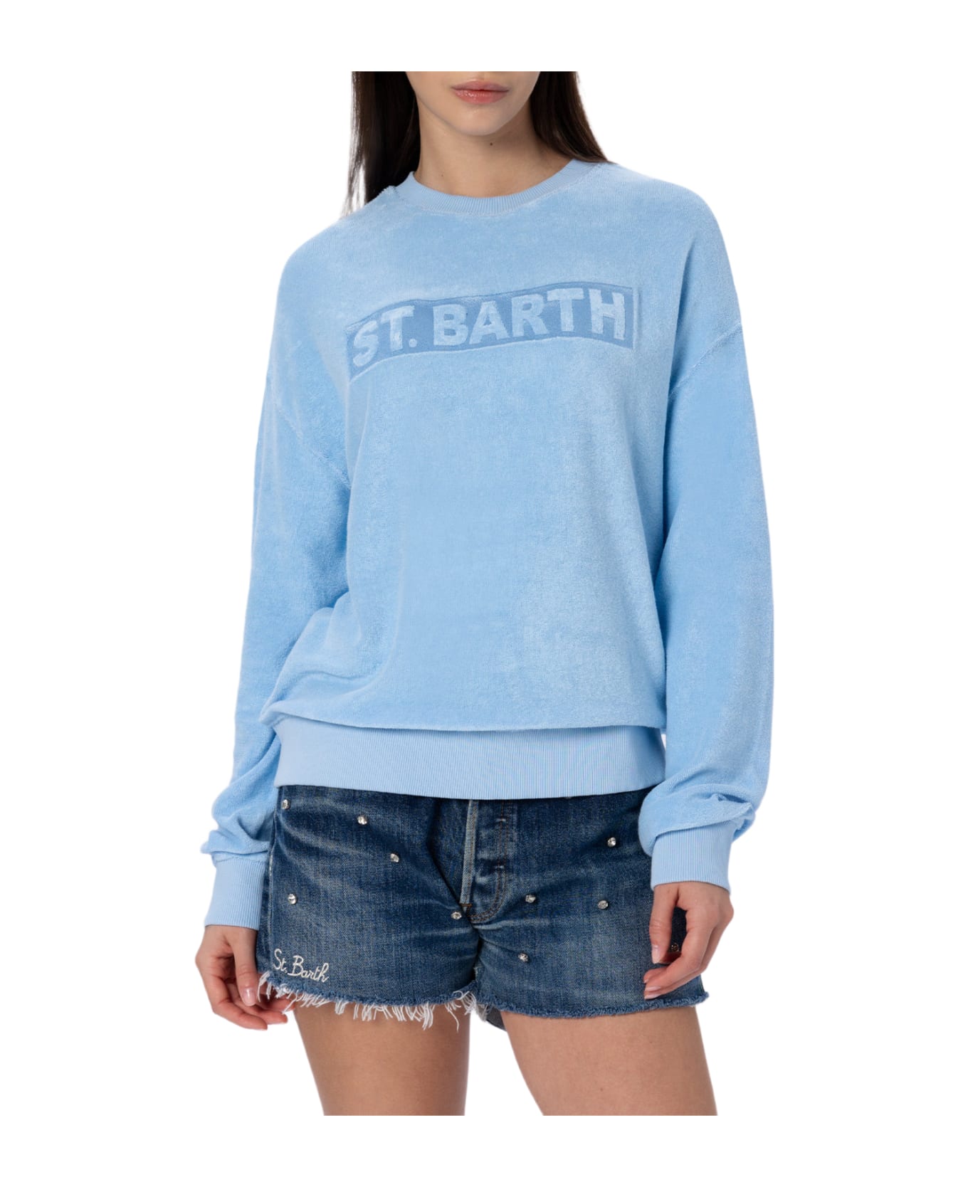 MC2 Saint Barth Woman Light Blue Terry Cotton Stardust Sweatshirt - SKY