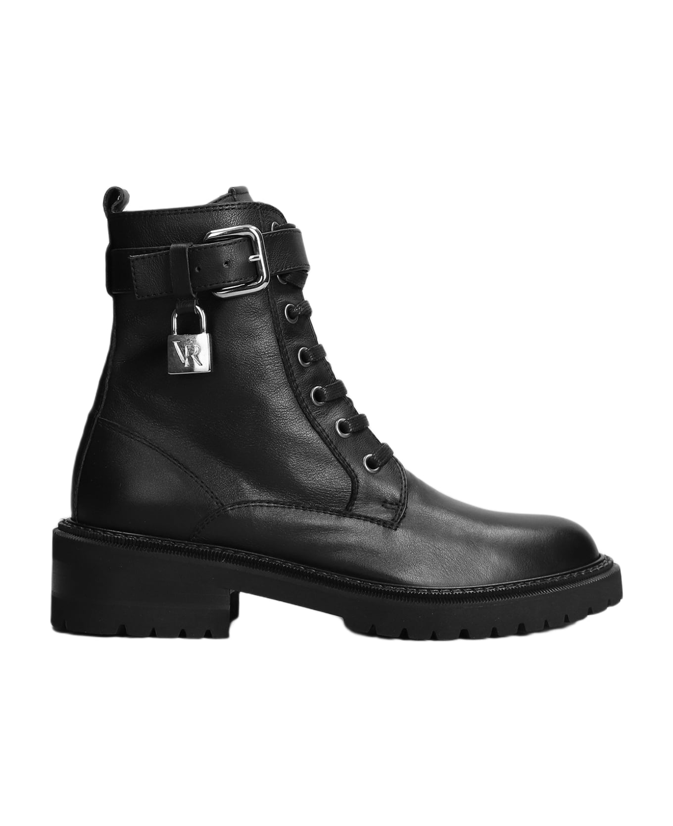 Via Roma 15 Combat Boots In Black Leather - black