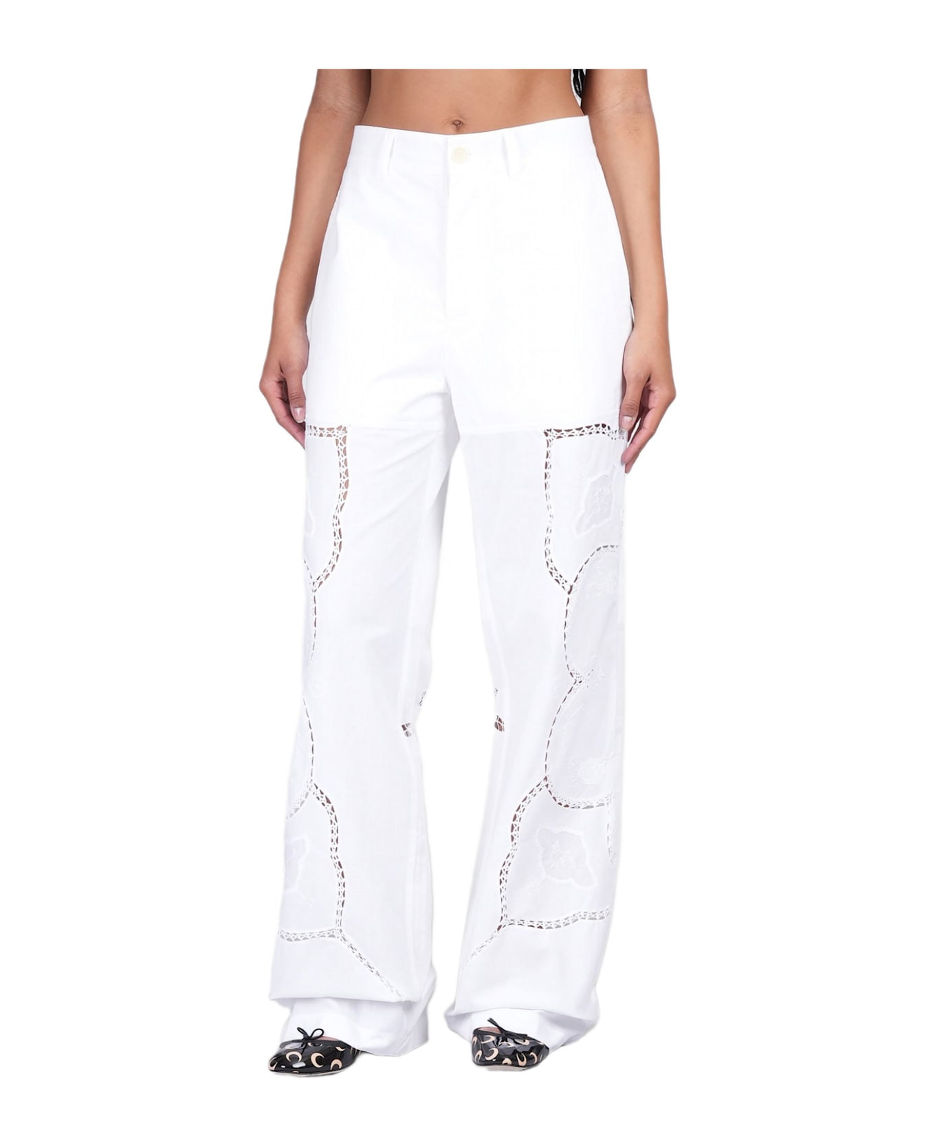 Marine Serre Pants In White Cotton - white