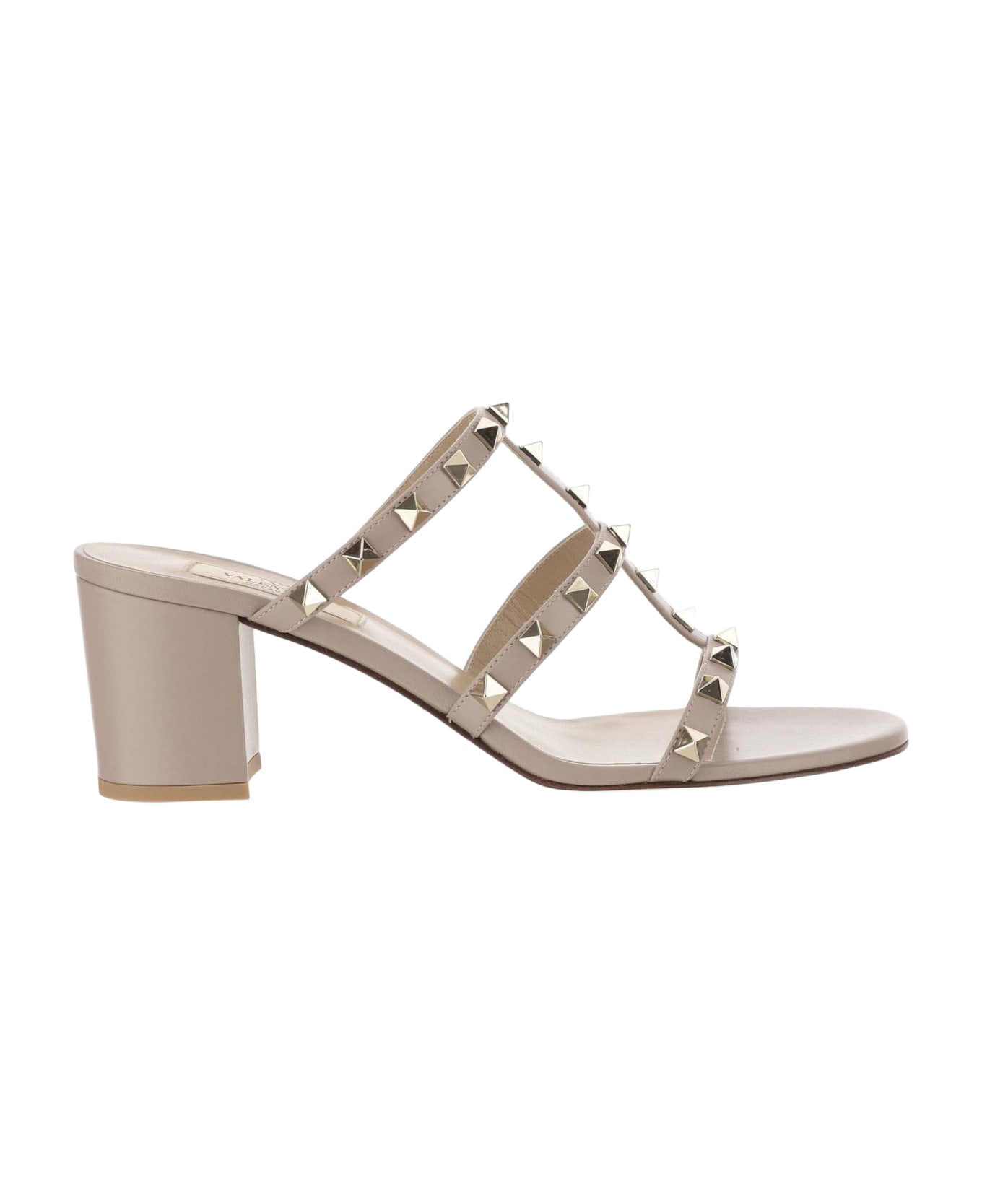 Valentino Garavani 60mm Calfskin Rockstud Slider Sandal - Powder