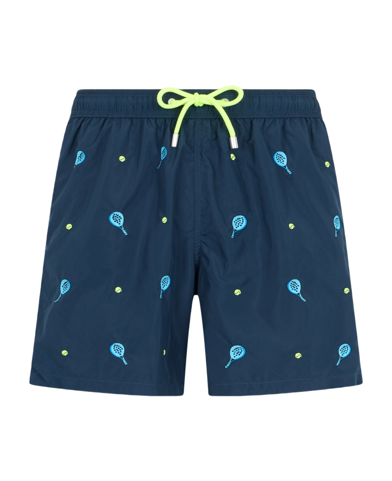 MC2 Saint Barth Mid-length Striped Gustavia Swim-shorts With Padel Embroidery - BLUE