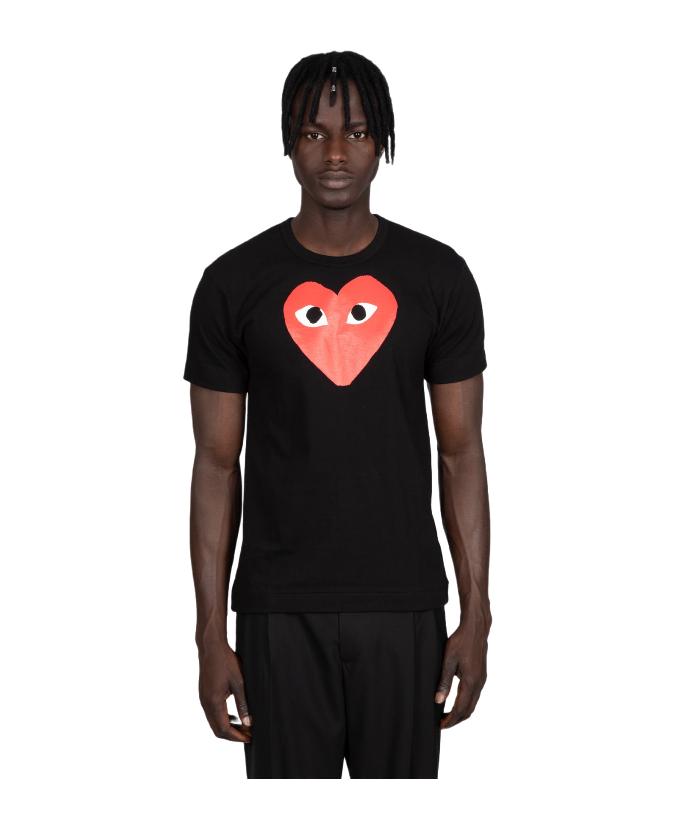 Comme des Garçons Play Men S T-shirt Knit Black cotton t-shirt with big heart print - Nero